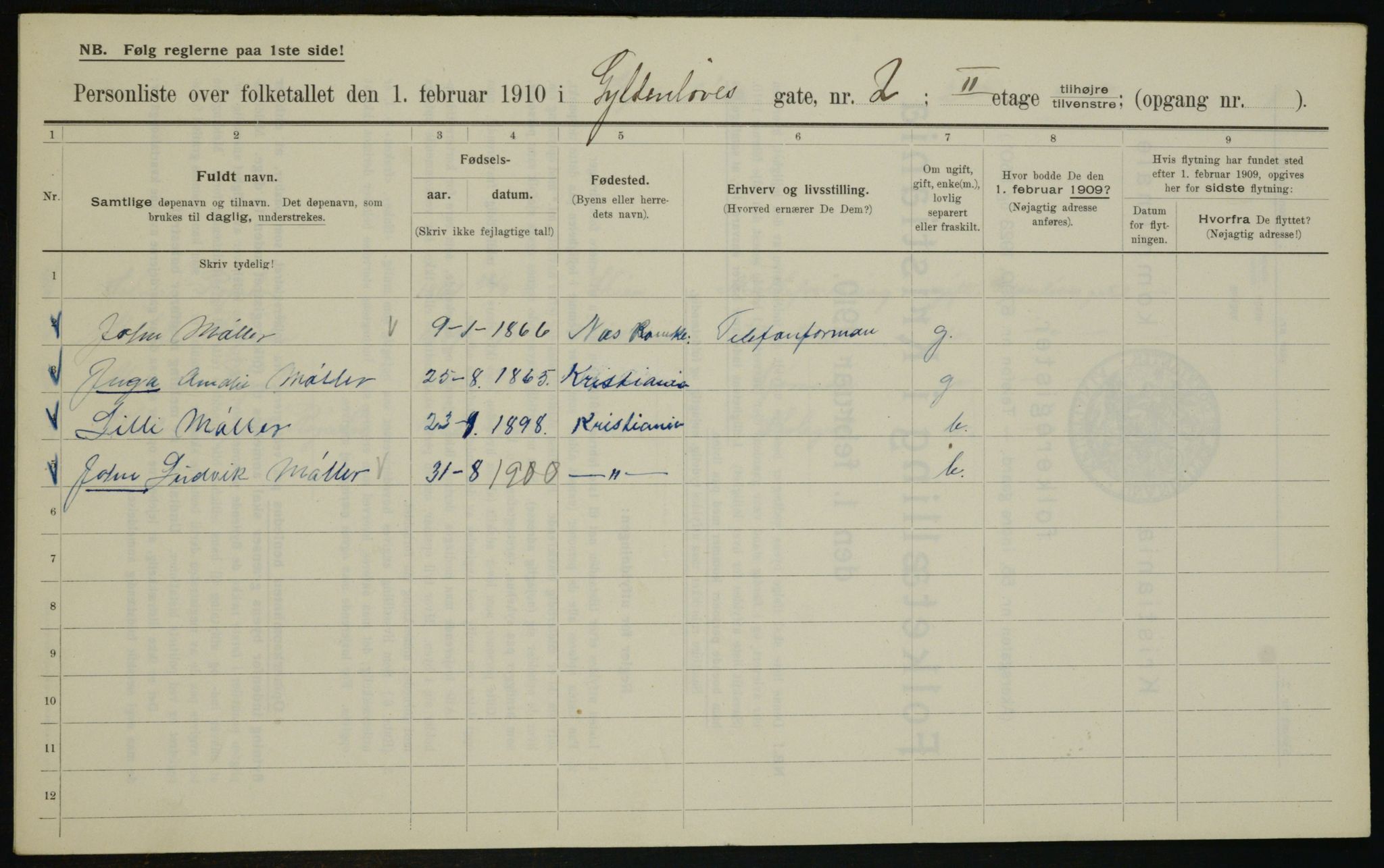 OBA, Municipal Census 1910 for Kristiania, 1910, p. 31141