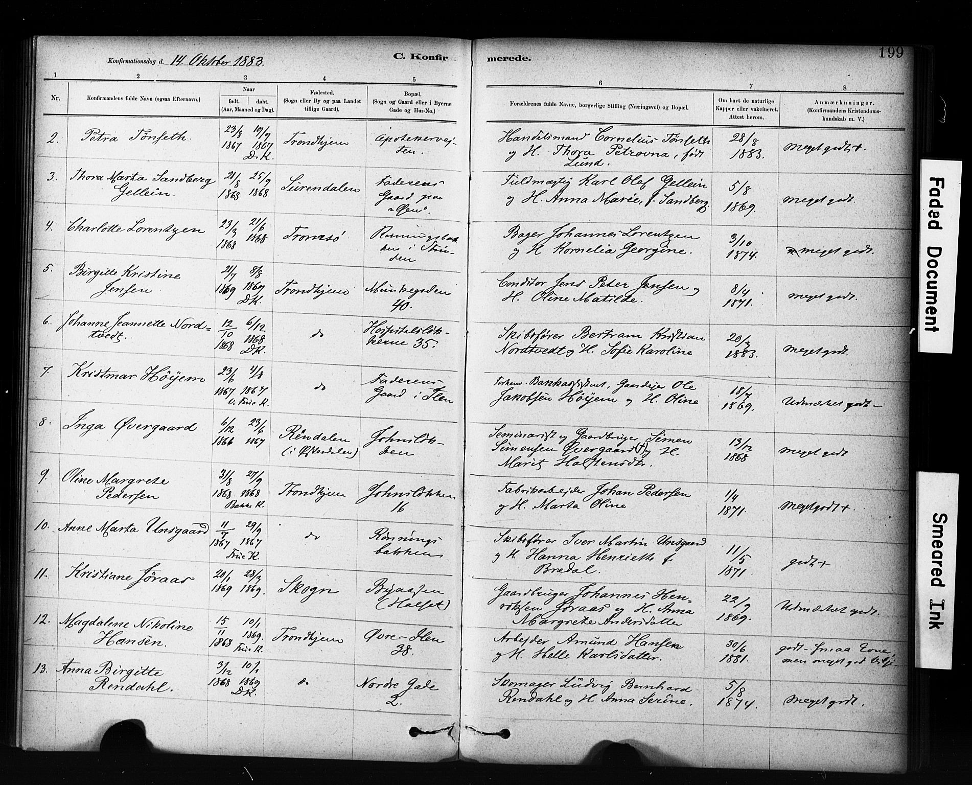 Ministerialprotokoller, klokkerbøker og fødselsregistre - Sør-Trøndelag, AV/SAT-A-1456/601/L0071: Curate's parish register no. 601B04, 1882-1931, p. 199