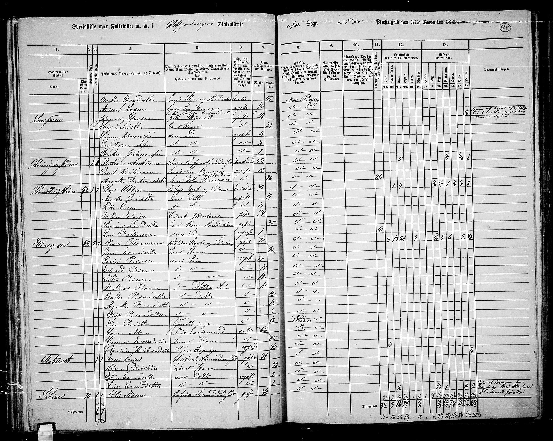 RA, 1865 census for Nes, 1865, p. 83