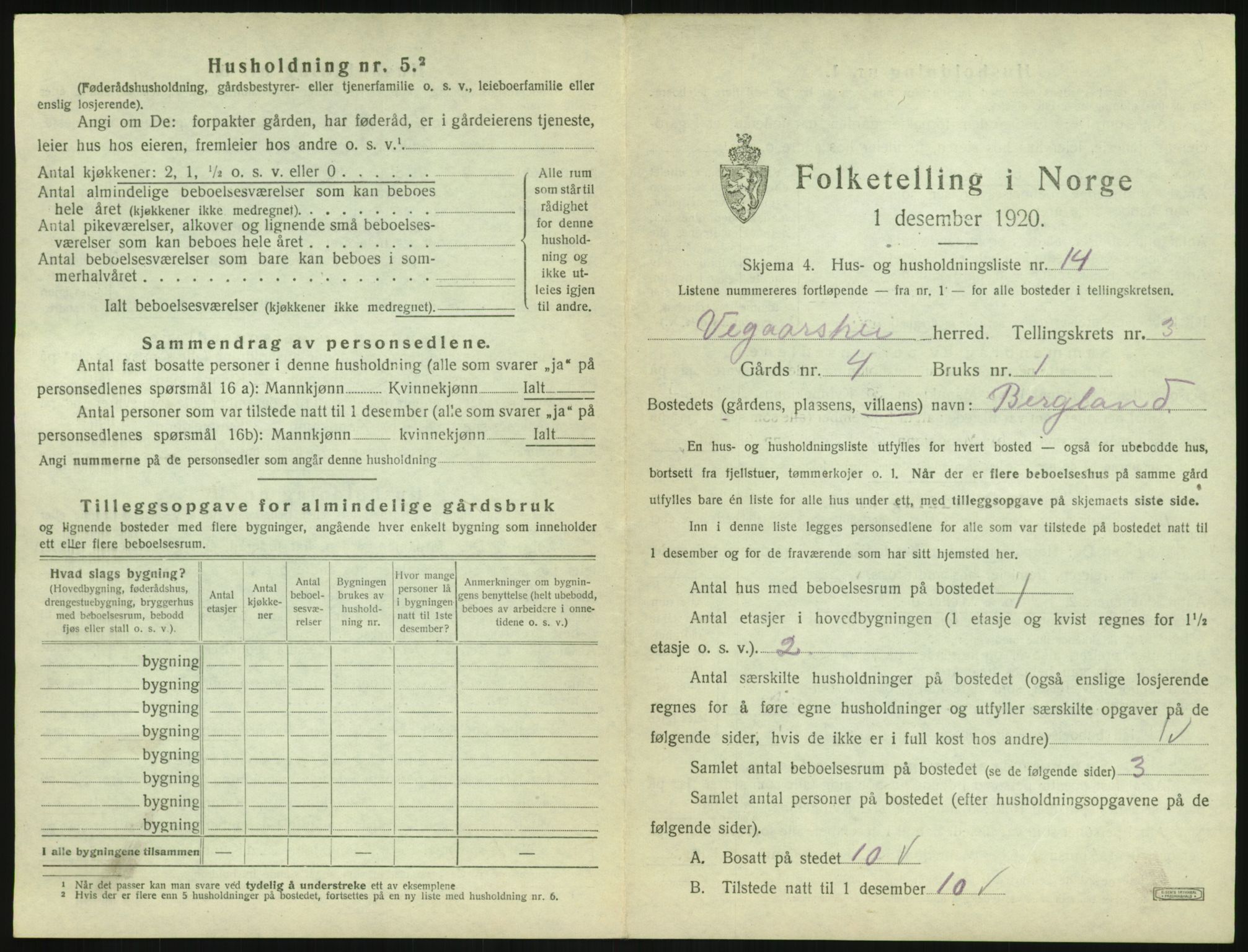 SAK, 1920 census for Vegårshei, 1920, p. 216