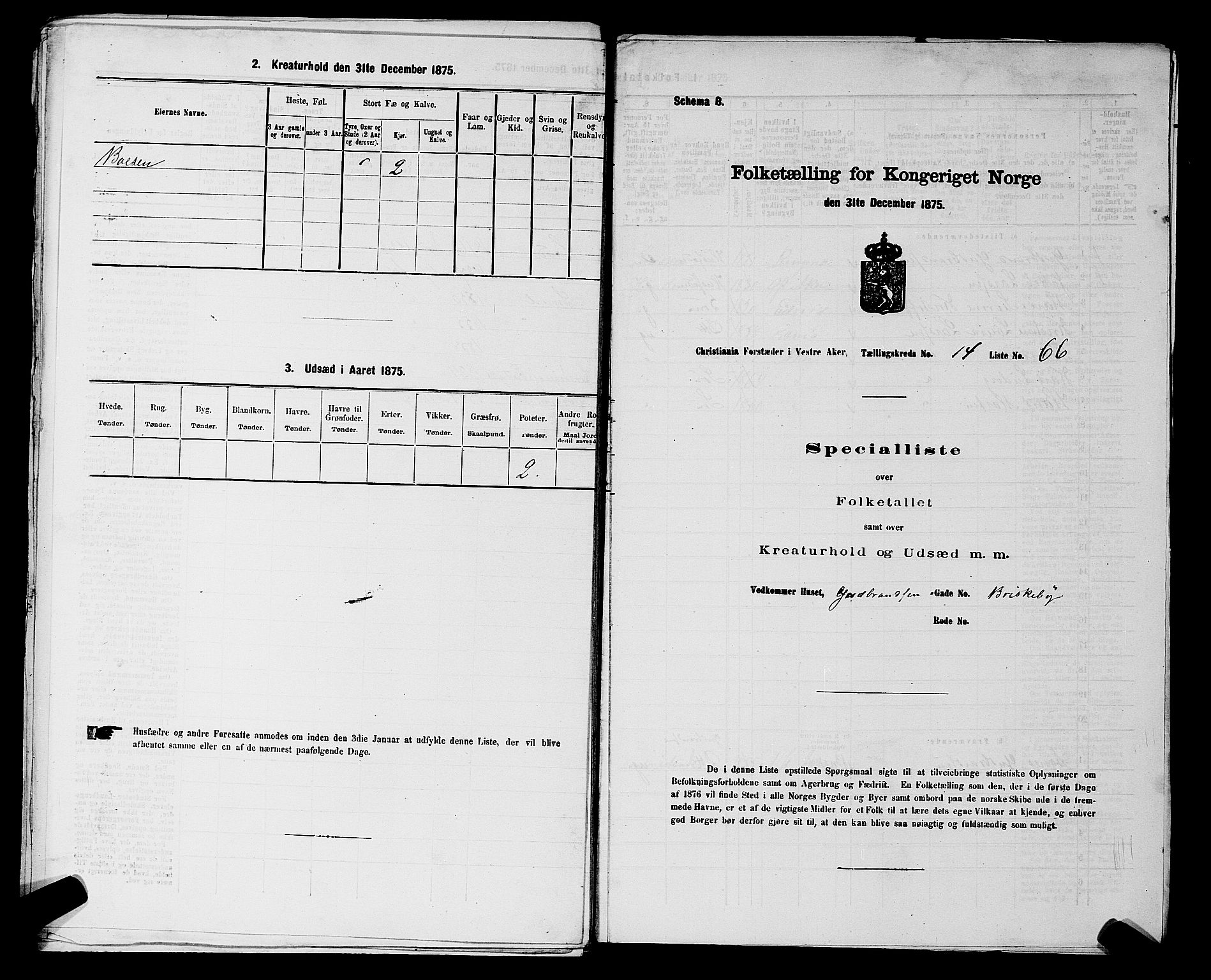 RA, 1875 census for 0218aP Vestre Aker, 1875, p. 2387