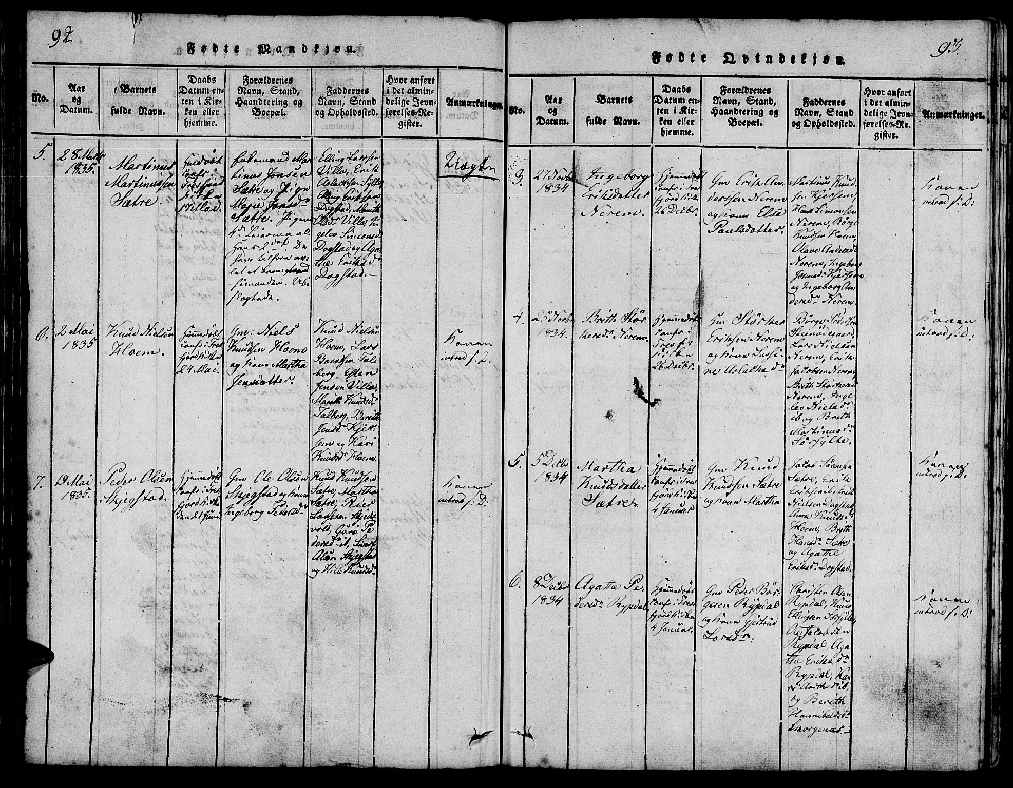 Ministerialprotokoller, klokkerbøker og fødselsregistre - Møre og Romsdal, AV/SAT-A-1454/541/L0544: Parish register (official) no. 541A01, 1818-1847, p. 92-93