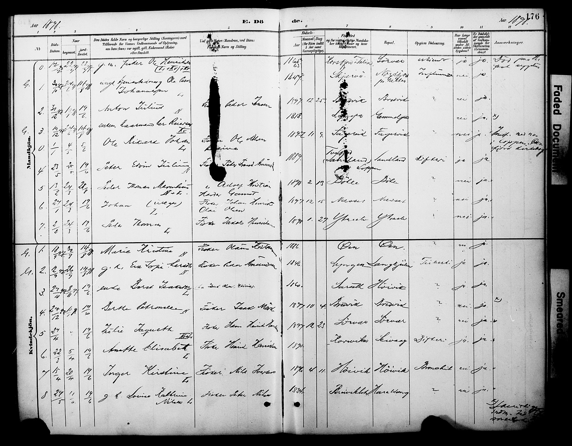Loppa sokneprestkontor, SATØ/S-1339/H/Ha/L0008kirke: Parish register (official) no. 8, 1889-1907, p. 176
