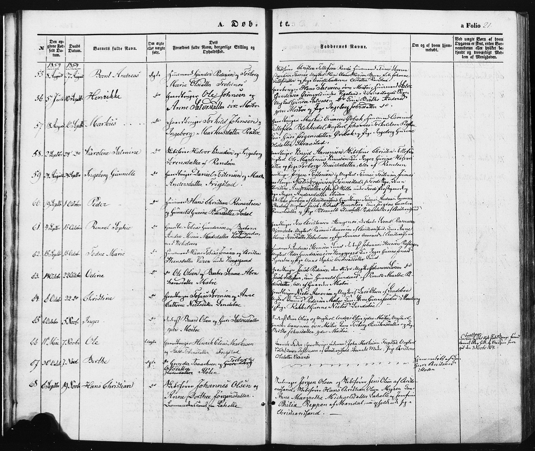 Oddernes sokneprestkontor, AV/SAK-1111-0033/F/Fa/Faa/L0007: Parish register (official) no. A 7, 1851-1863, p. 21