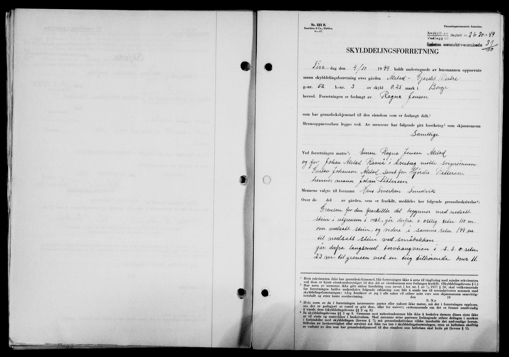 Lofoten sorenskriveri, SAT/A-0017/1/2/2C/L0022a: Mortgage book no. 22a, 1949-1950, Diary no: : 2620/1949