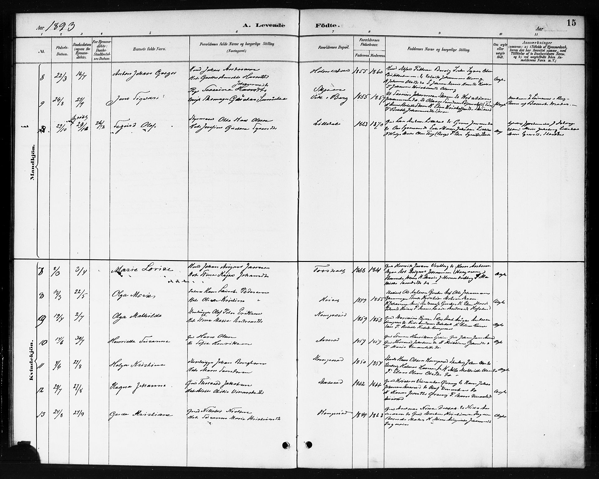 Skjeberg prestekontor Kirkebøker, SAO/A-10923/F/Fb/L0001: Parish register (official) no. II 1, 1886-1894, p. 15