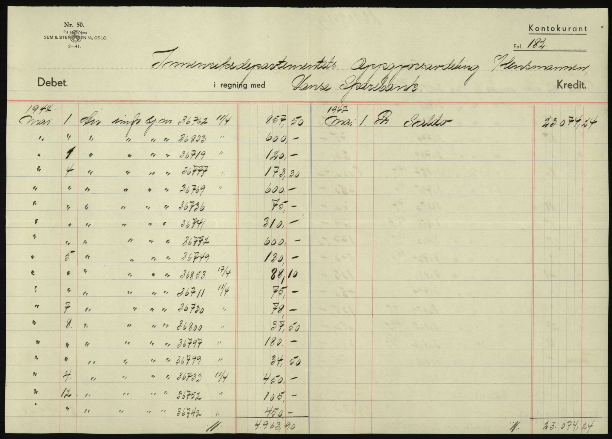 Forsvarsdepartementet, 10. kontor / Oppgjørskontoret, AV/RA-RAFA-1225/D/Db/L0180: Lista oppgjørskontor, 1942-1952, p. 1065