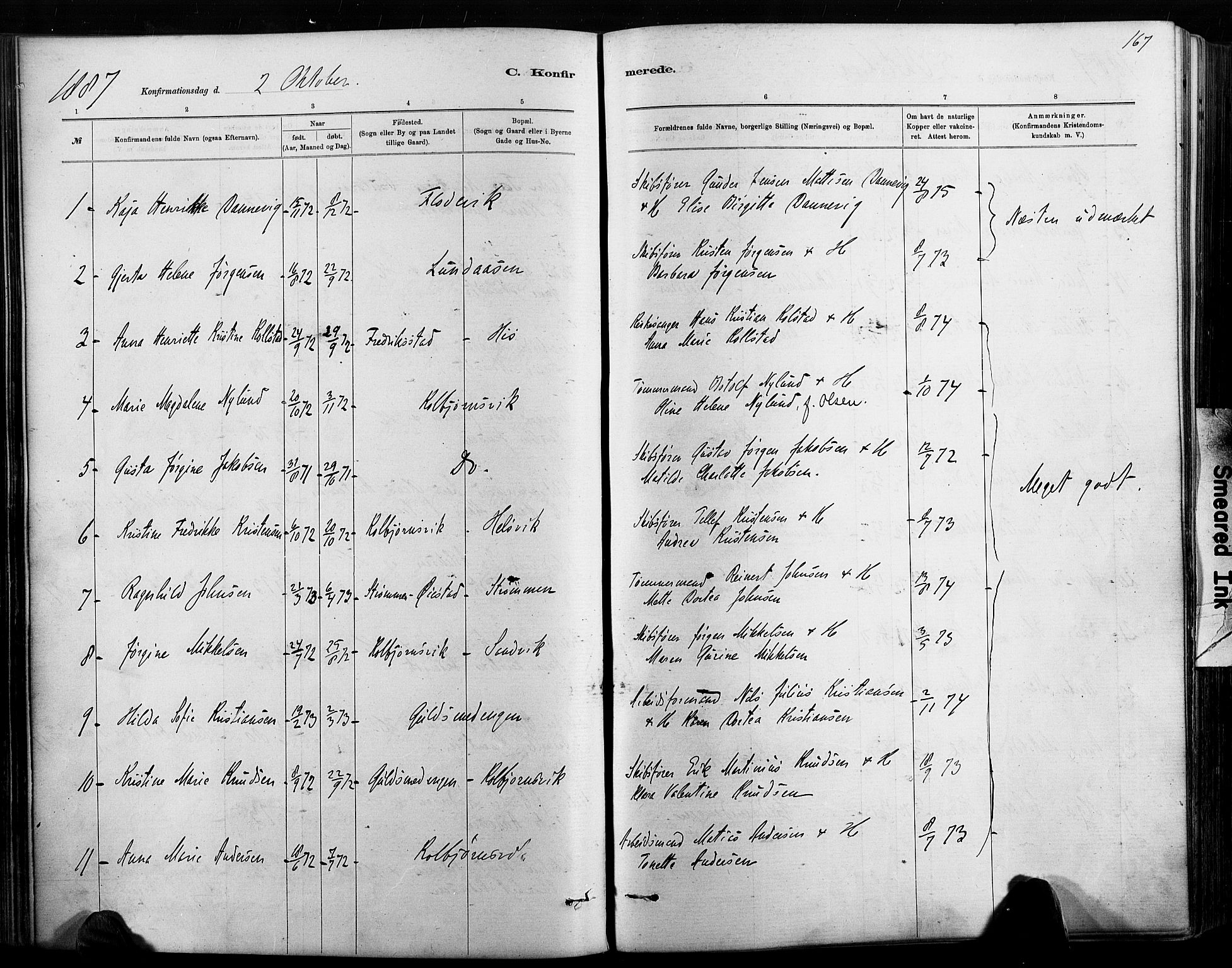 Hisøy sokneprestkontor, AV/SAK-1111-0020/F/Fa/L0003: Parish register (official) no. A 3, 1881-1894, p. 167