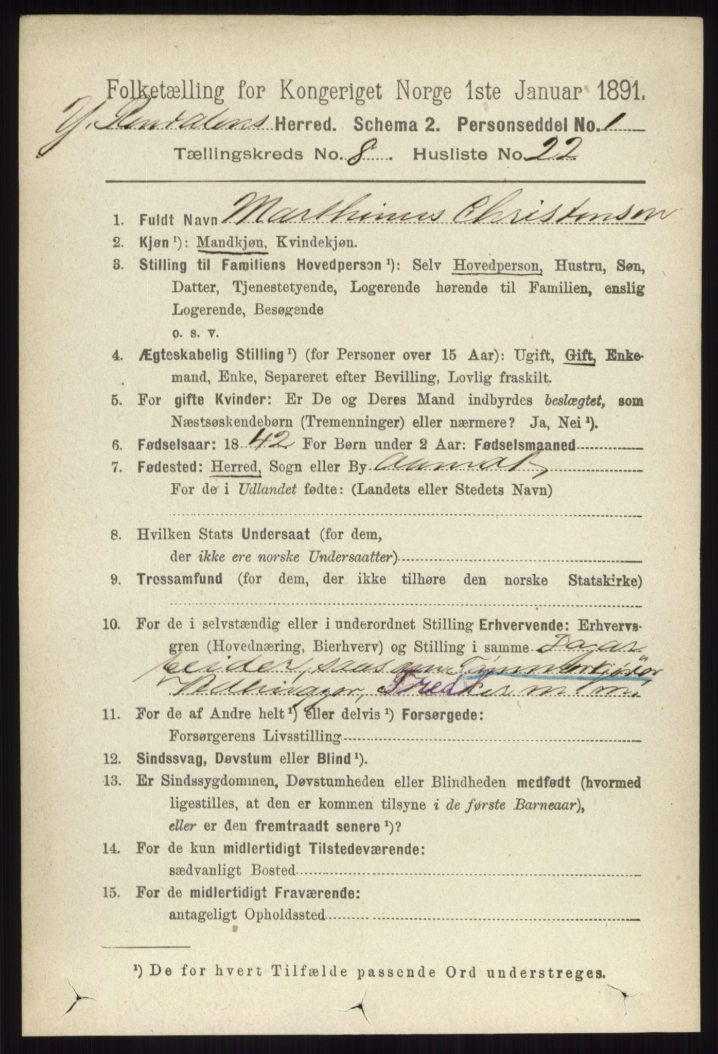 RA, 1891 census for 0432 Ytre Rendal, 1891, p. 2224