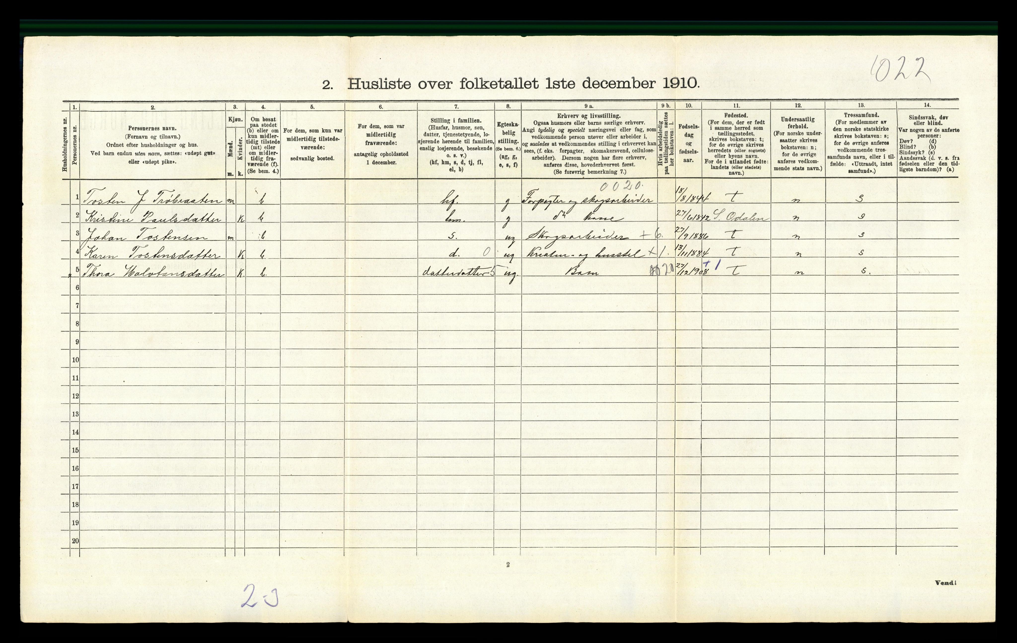 RA, 1910 census for Nord-Odal, 1910, p. 1386