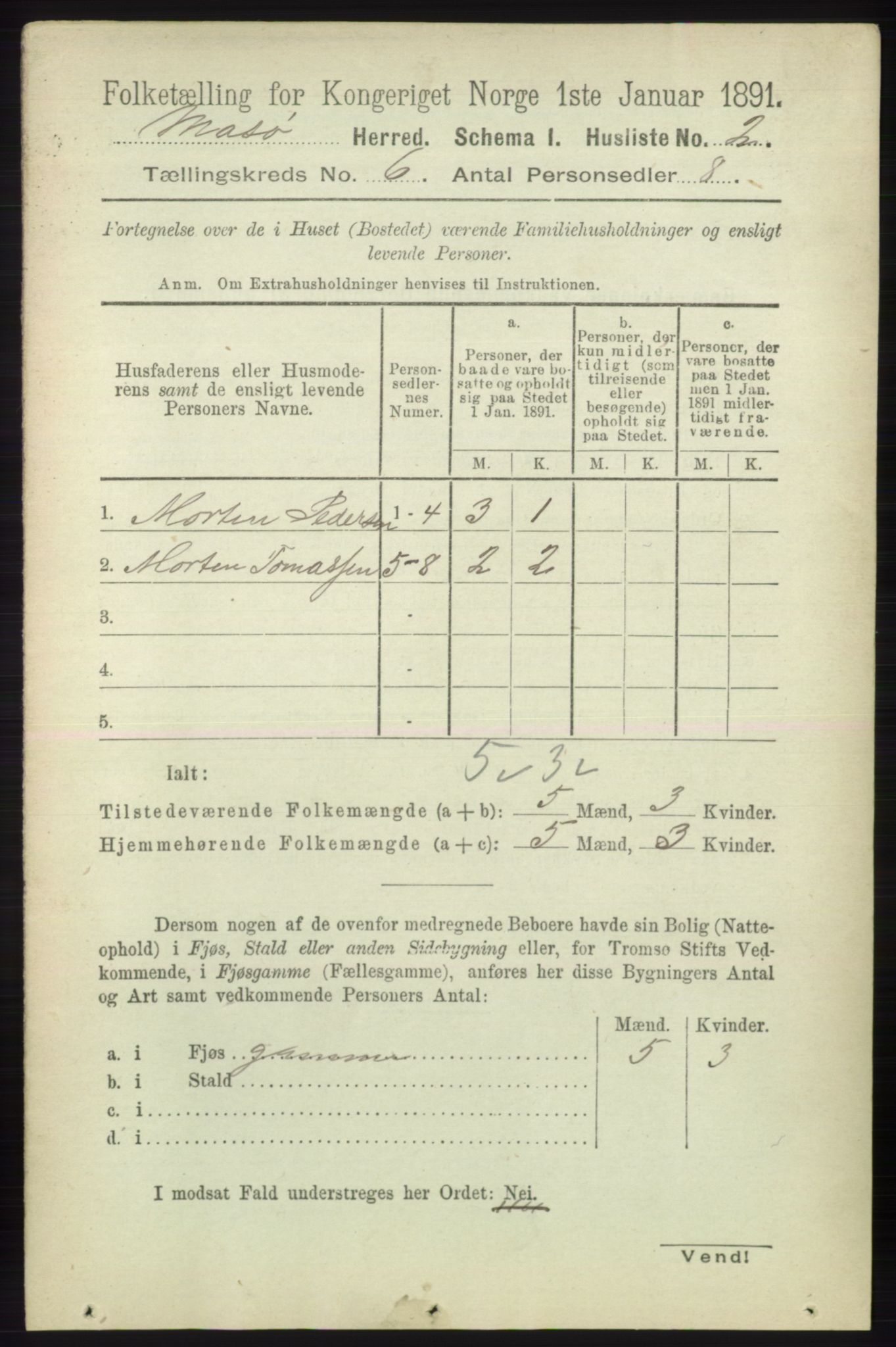 RA, 1891 census for 2018 Måsøy, 1891, p. 1080