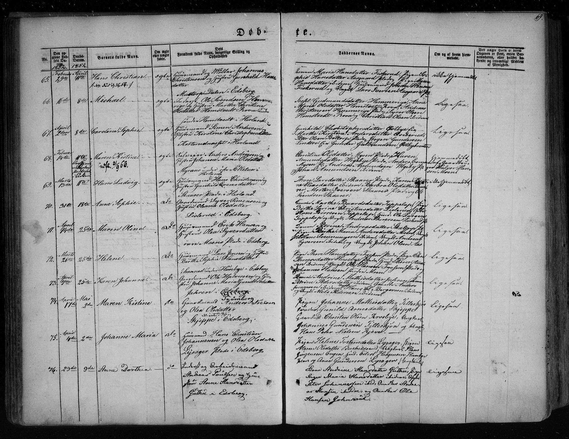Eidsberg prestekontor Kirkebøker, AV/SAO-A-10905/F/Fa/L0009: Parish register (official) no. I 9, 1849-1856, p. 69