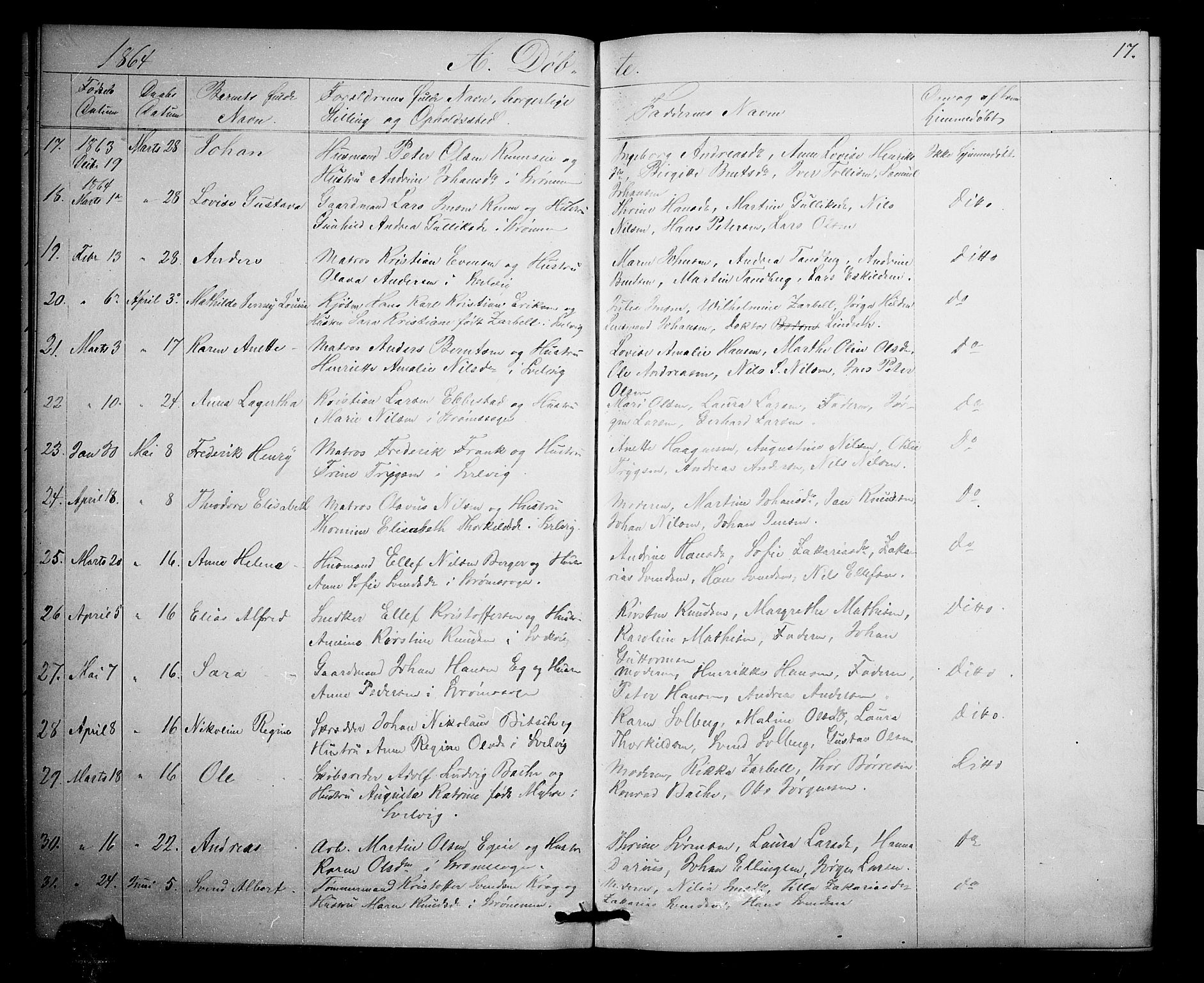 Strømm kirkebøker, AV/SAKO-A-322/G/Ga/L0001: Parish register (copy) no. I 1, 1861-1885, p. 17