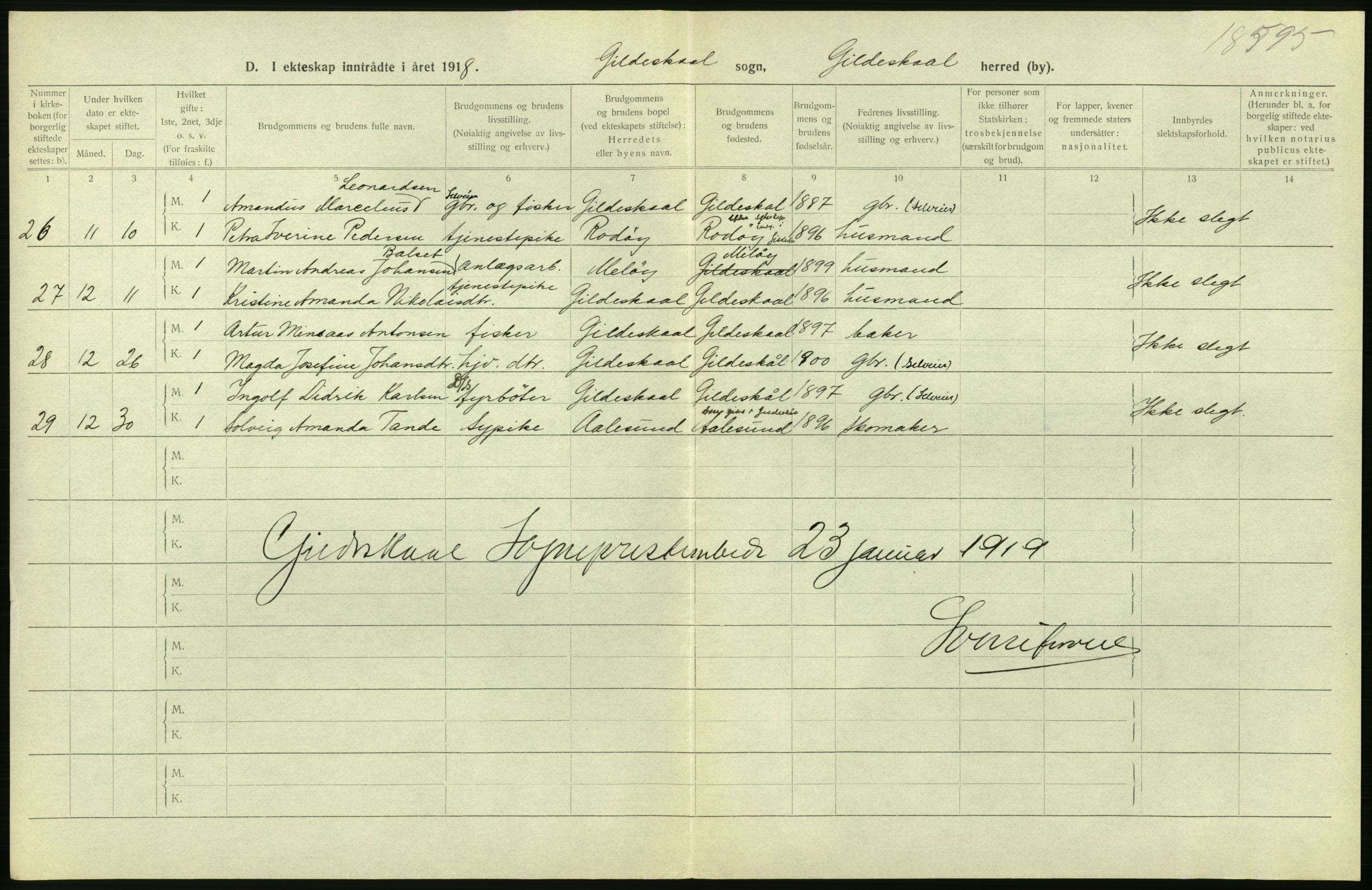 Statistisk sentralbyrå, Sosiodemografiske emner, Befolkning, AV/RA-S-2228/D/Df/Dfb/Dfbh/L0054: Nordland fylke: Gifte, dødfødte. Bygder og byer., 1918, p. 124