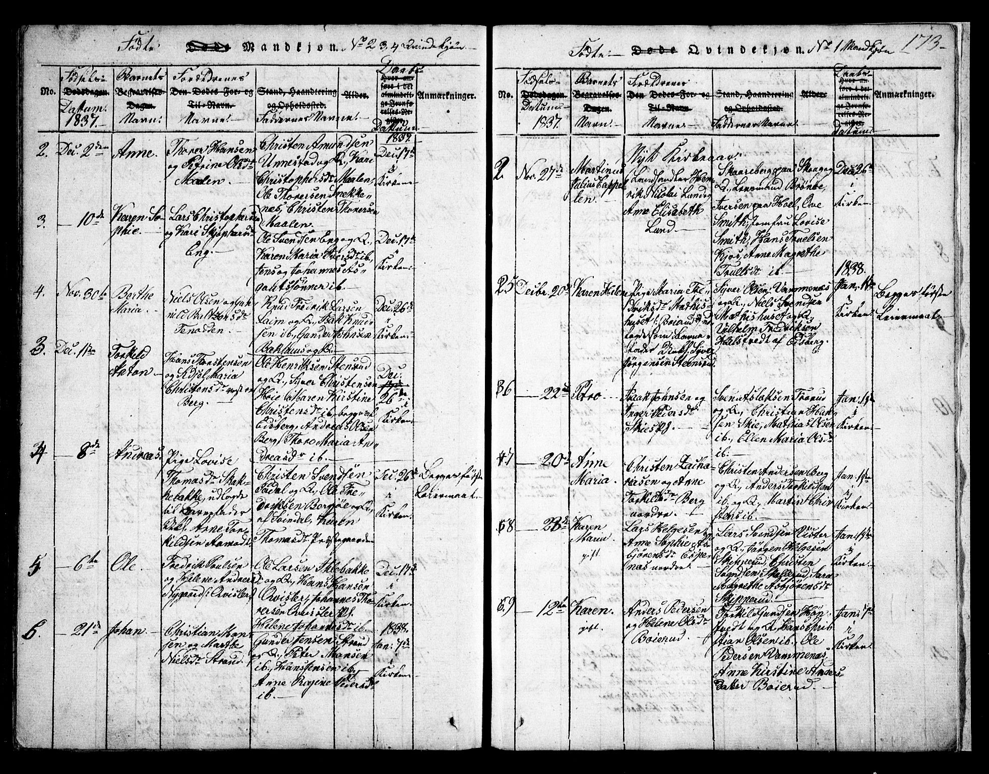 Skiptvet prestekontor Kirkebøker, AV/SAO-A-20009/G/Ga/L0001: Parish register (copy) no. 1, 1815-1838, p. 173