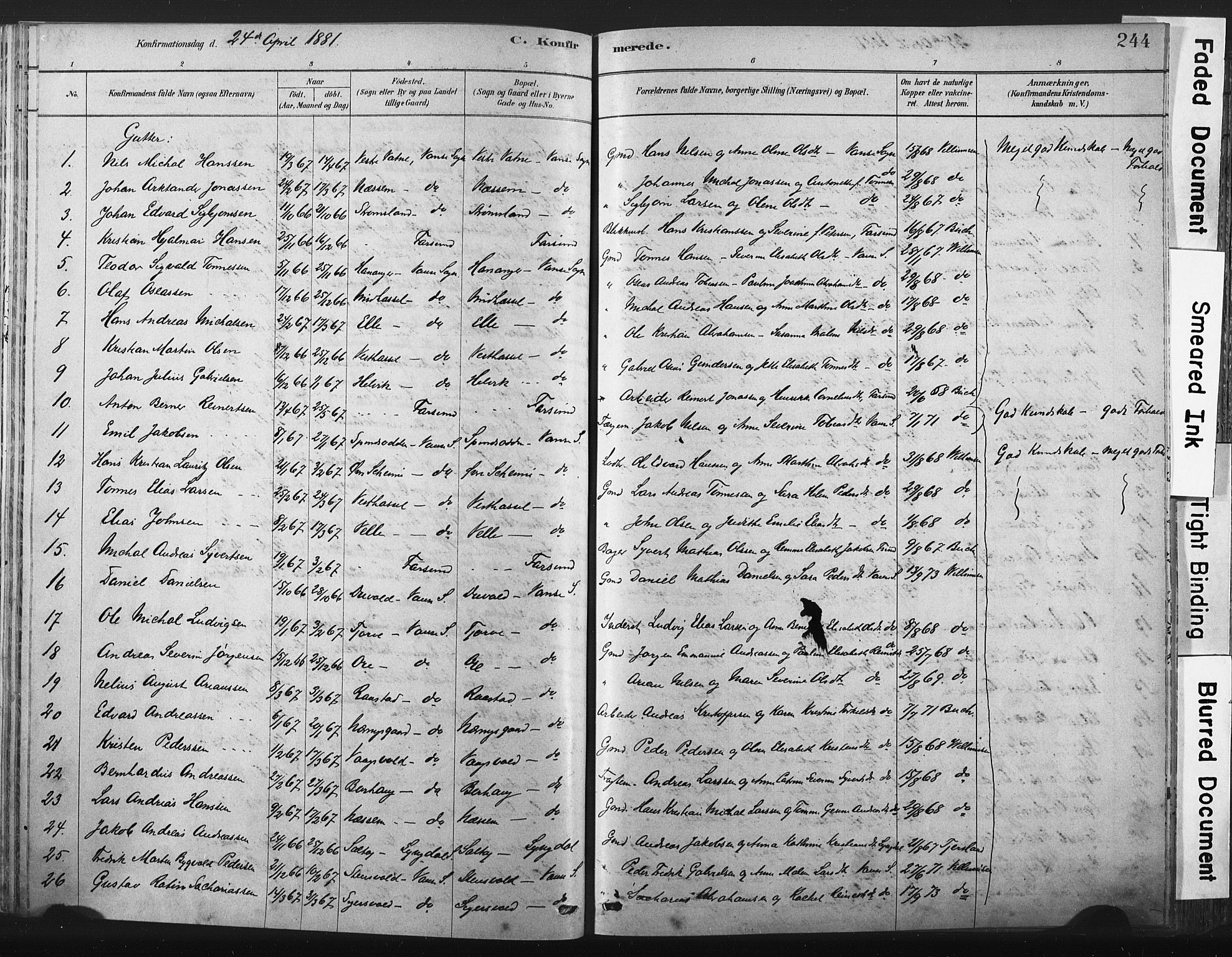 Lista sokneprestkontor, SAK/1111-0027/F/Fa/L0012: Parish register (official) no. A 12, 1879-1903, p. 244