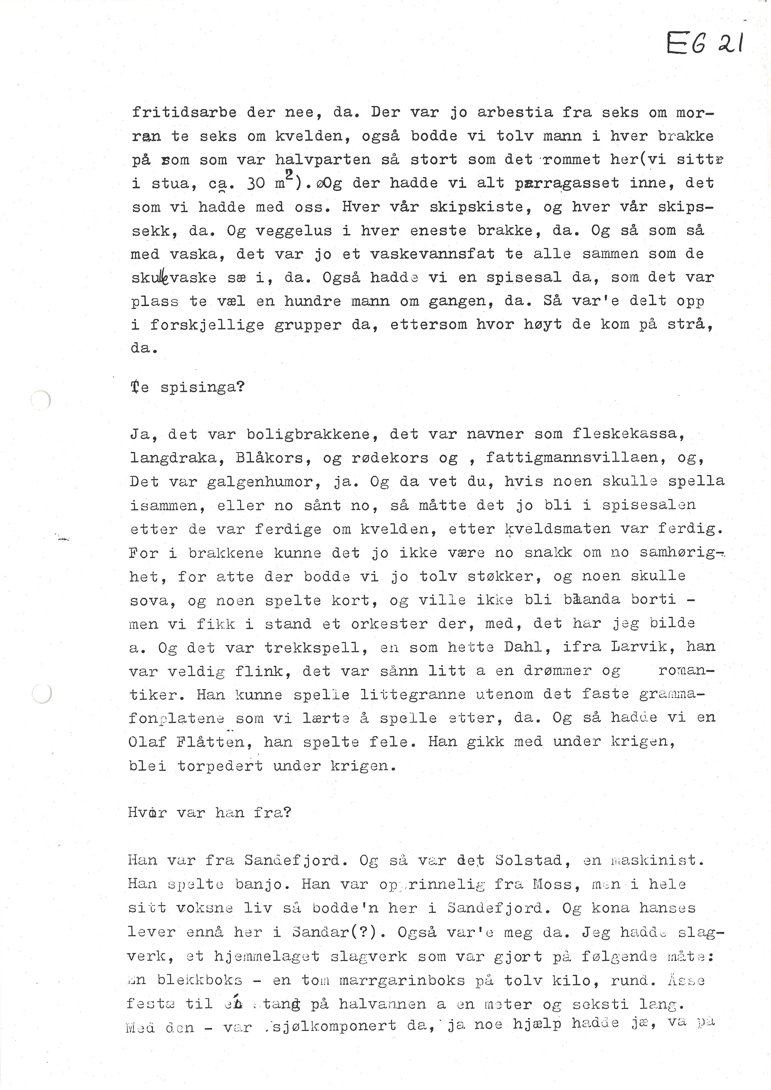 Sa 16 - Folkemusikk fra Vestfold, Gjerdesamlingen, VEMU/A-1868/I/L0001: Informantregister med intervjunedtegnelser, 1979-1986