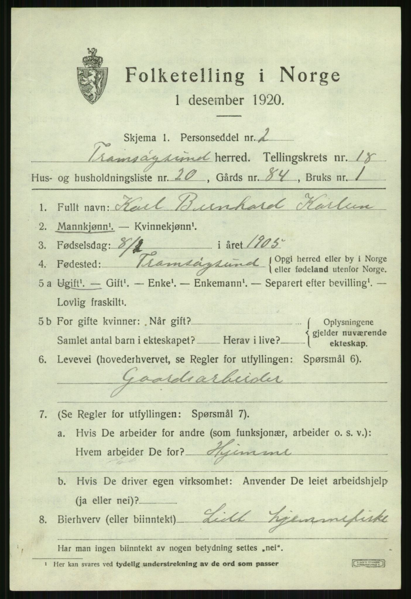 SATØ, 1920 census for Tromsøysund, 1920, p. 10184