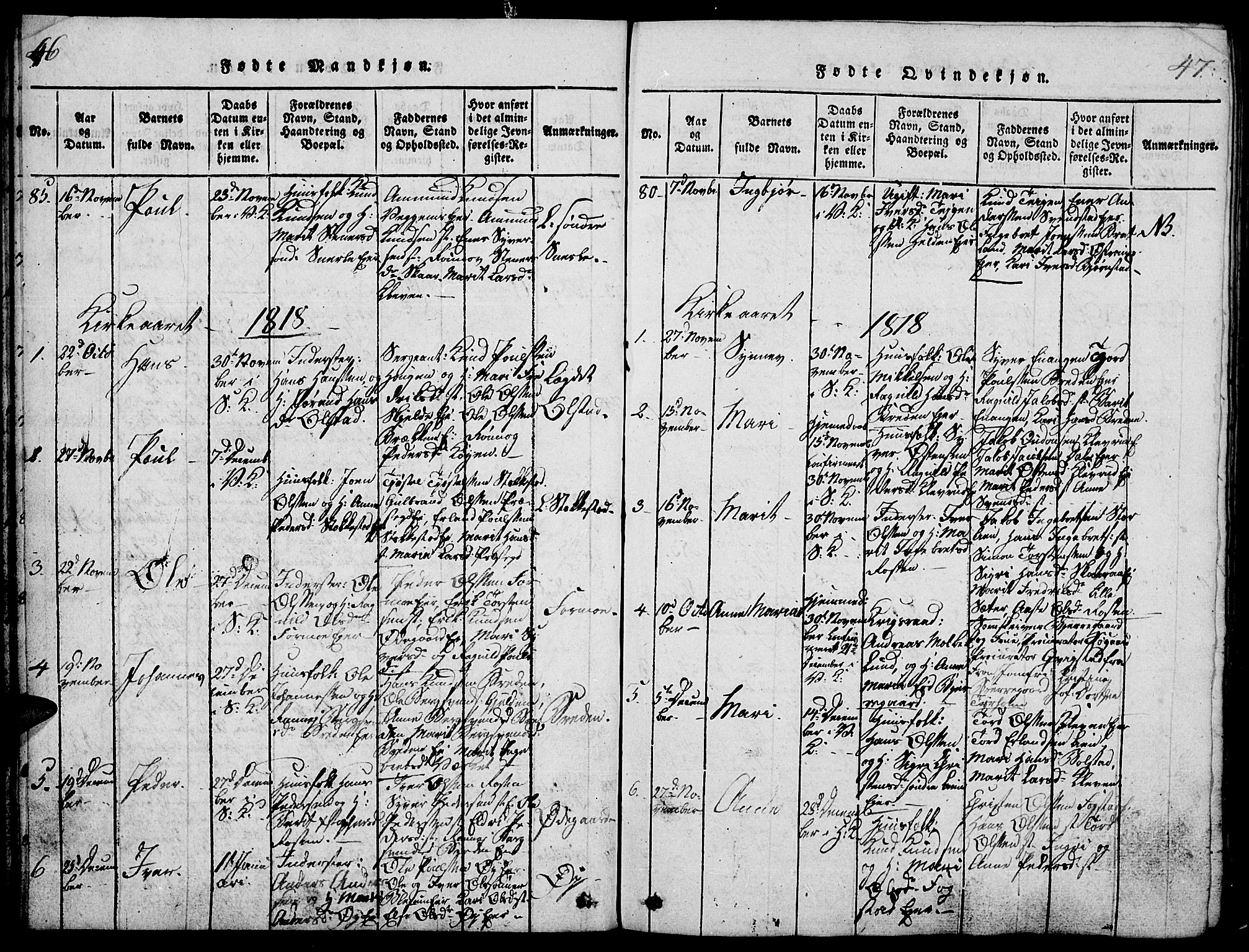 Vågå prestekontor, SAH/PREST-076/H/Ha/Haa/L0003: Parish register (official) no. 3, 1815-1827, p. 46-47