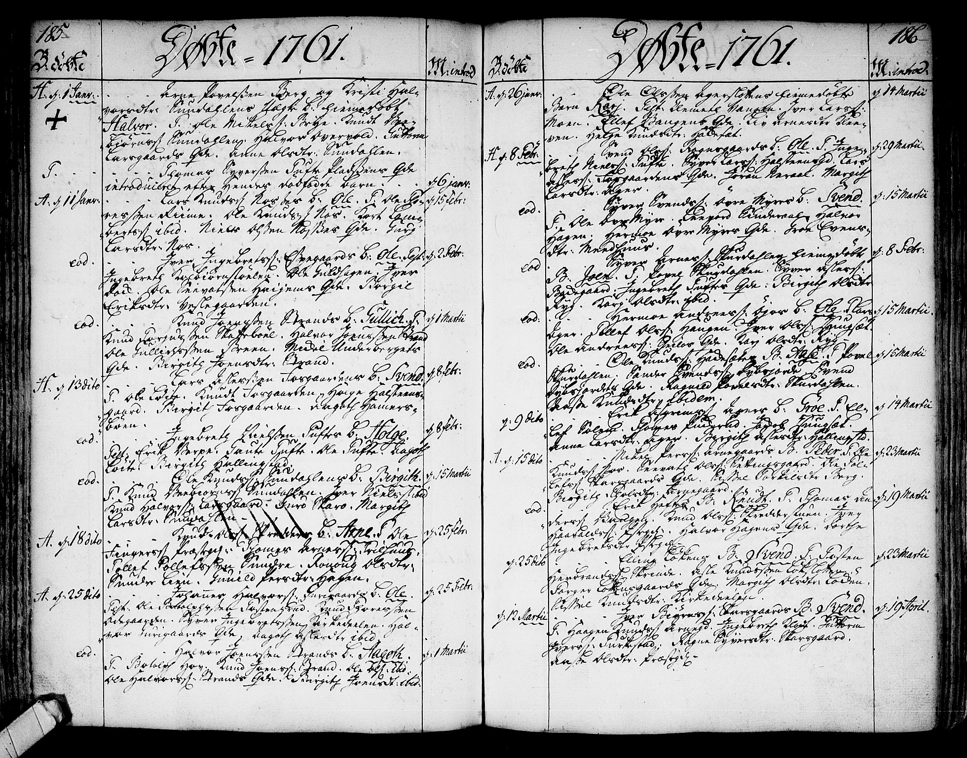 Ål kirkebøker, AV/SAKO-A-249/F/Fa/L0001: Parish register (official) no. I 1, 1744-1769, p. 185-186