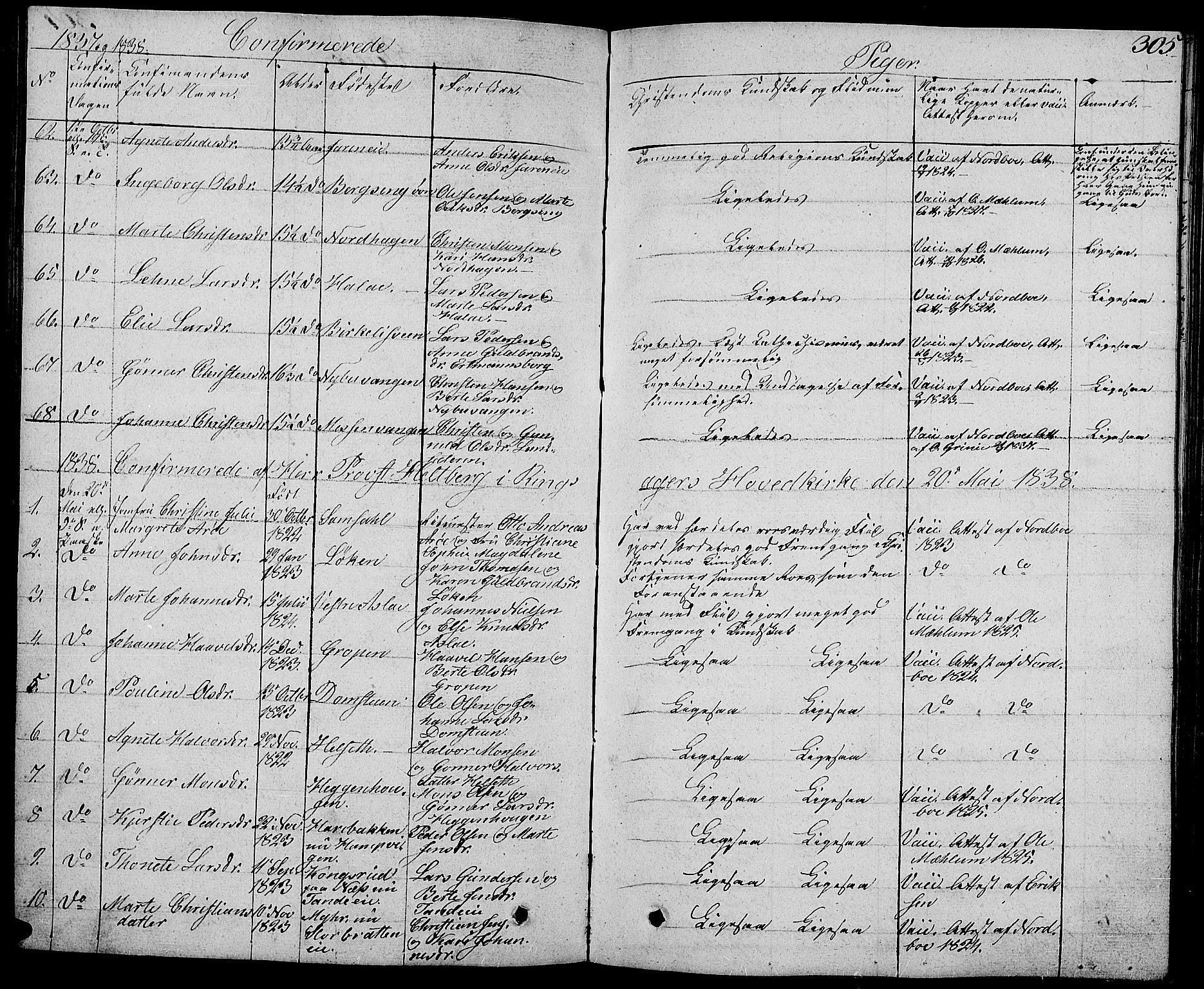 Ringsaker prestekontor, AV/SAH-PREST-014/L/La/L0004: Parish register (copy) no. 4, 1827-1838, p. 305