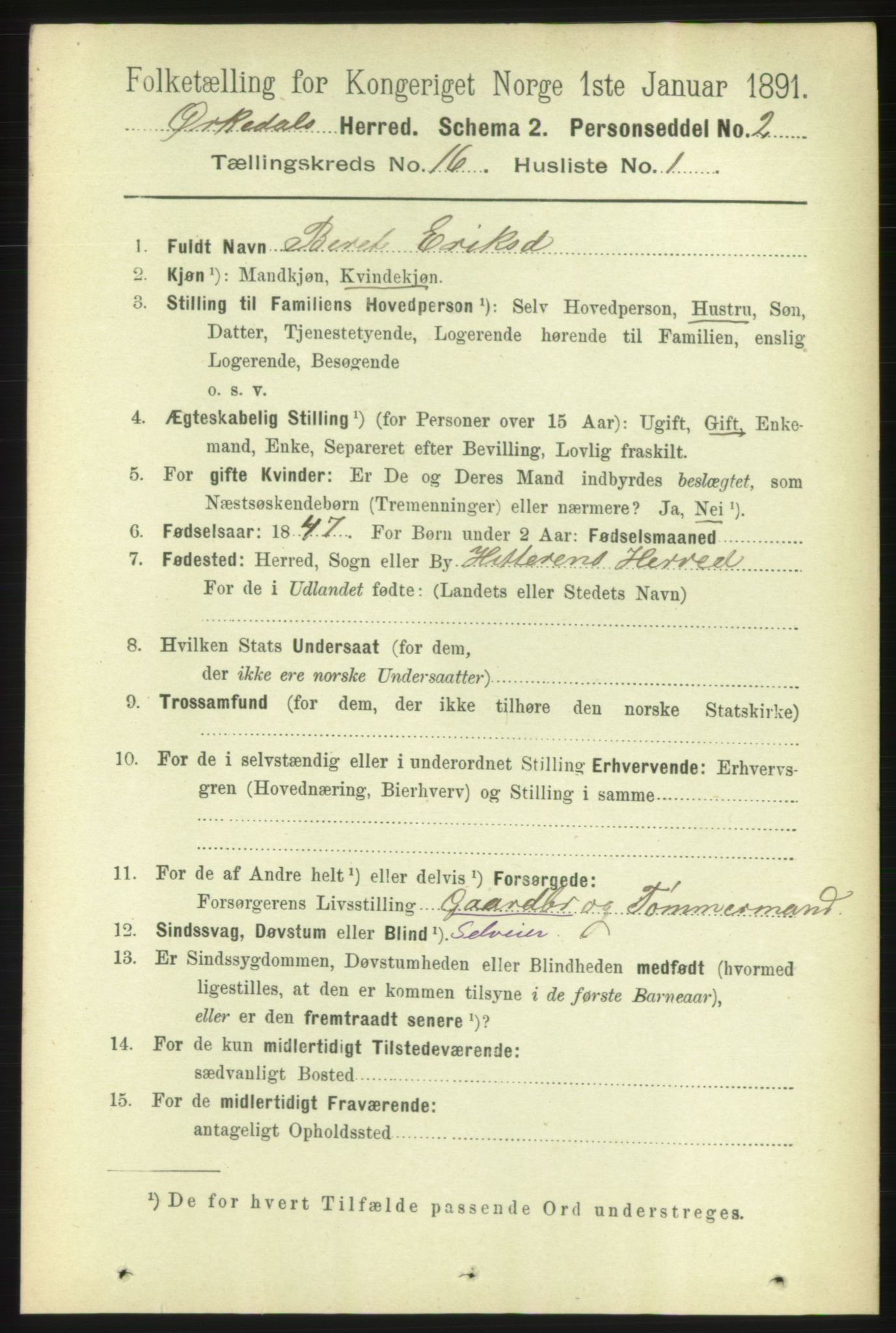 RA, 1891 census for 1638 Orkdal, 1891, p. 7152