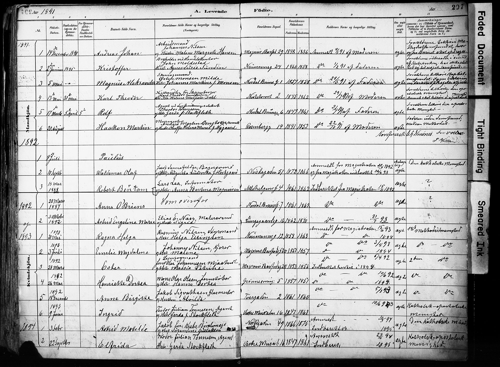 Domkirken sokneprestembete, SAB/A-74801/H/Haa/L0024: Parish register (official) no. B 7, 1888-1903, p. 297
