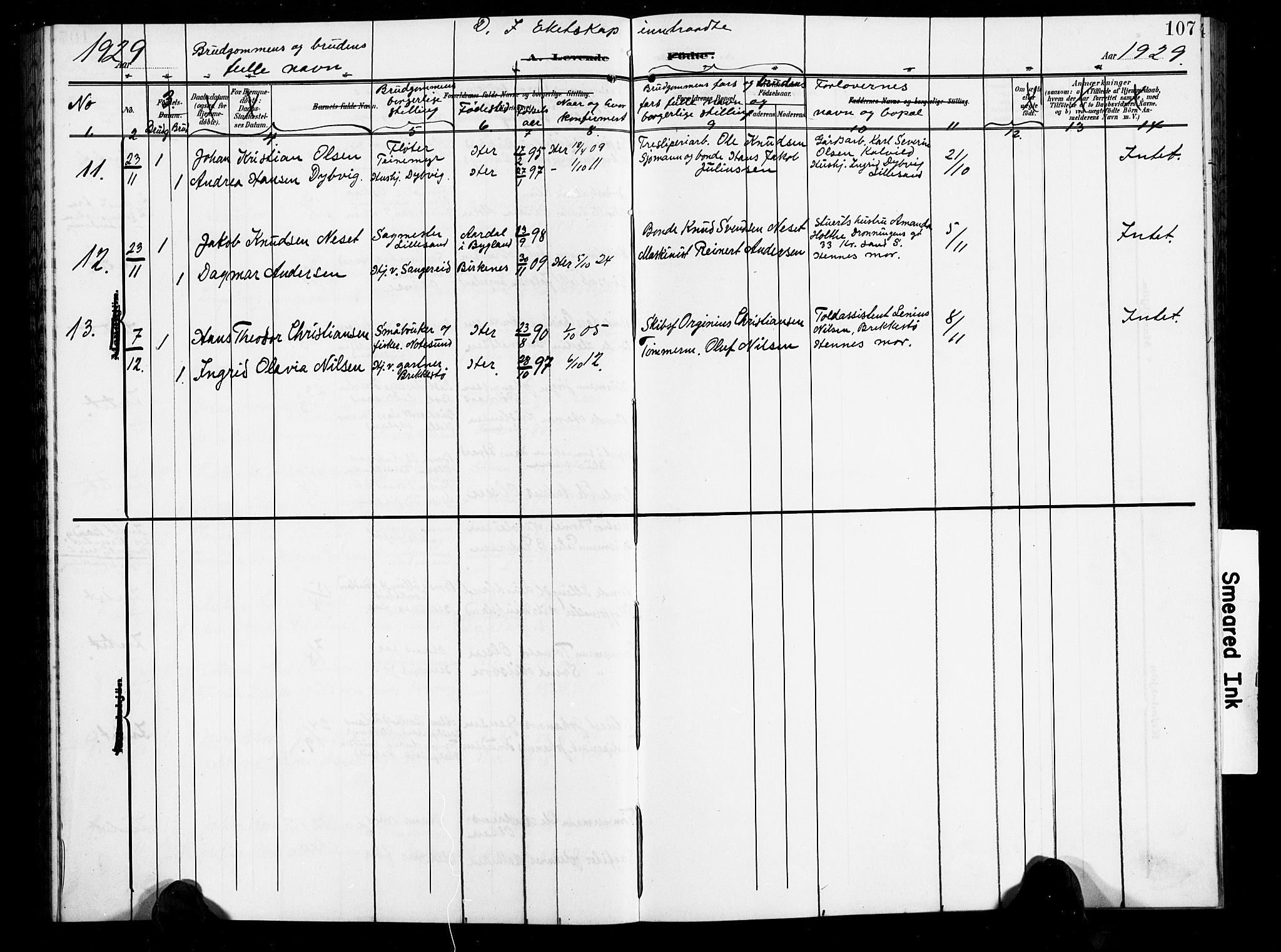 Vestre Moland sokneprestkontor, SAK/1111-0046/F/Fb/Fbb/L0007: Parish register (copy) no. B 7, 1906-1929, p. 107