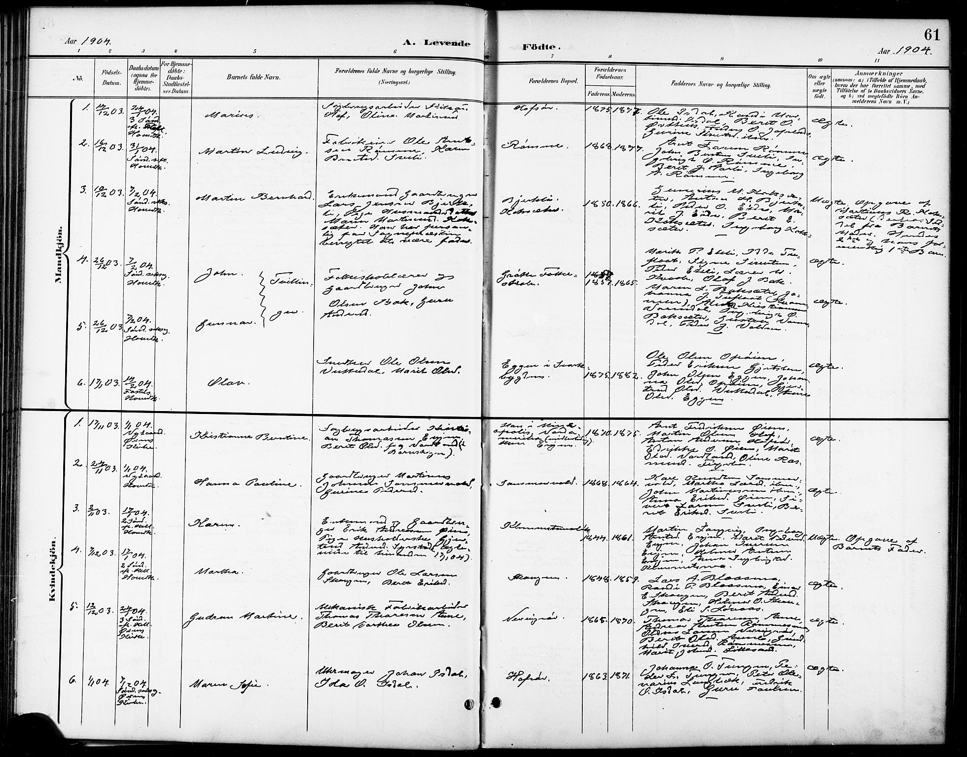 Ministerialprotokoller, klokkerbøker og fødselsregistre - Sør-Trøndelag, SAT/A-1456/668/L0819: Parish register (copy) no. 668C08, 1899-1912, p. 61