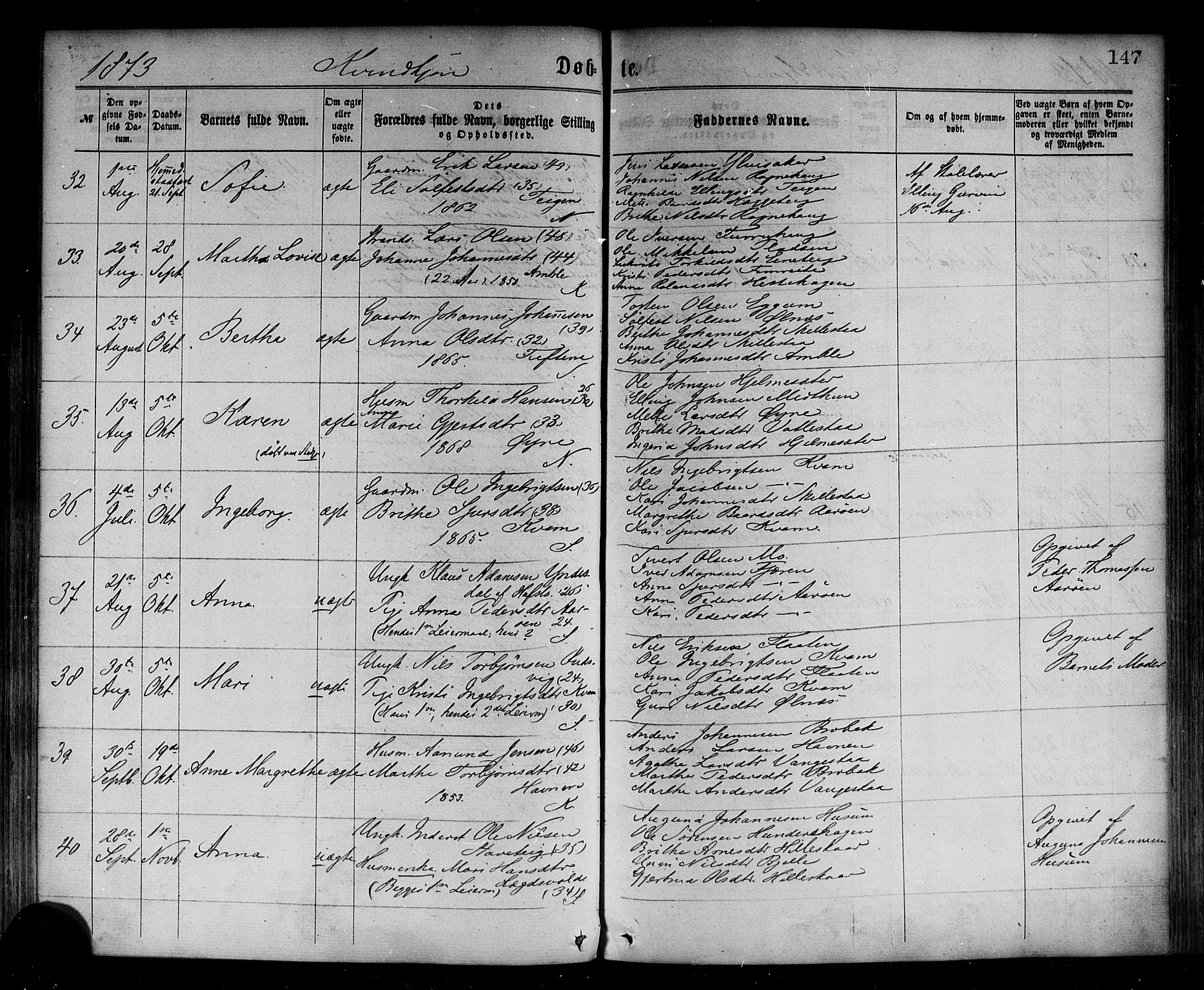 Sogndal sokneprestembete, SAB/A-81301/H/Haa/Haaa/L0014: Parish register (official) no. A 14, 1864-1877, p. 147