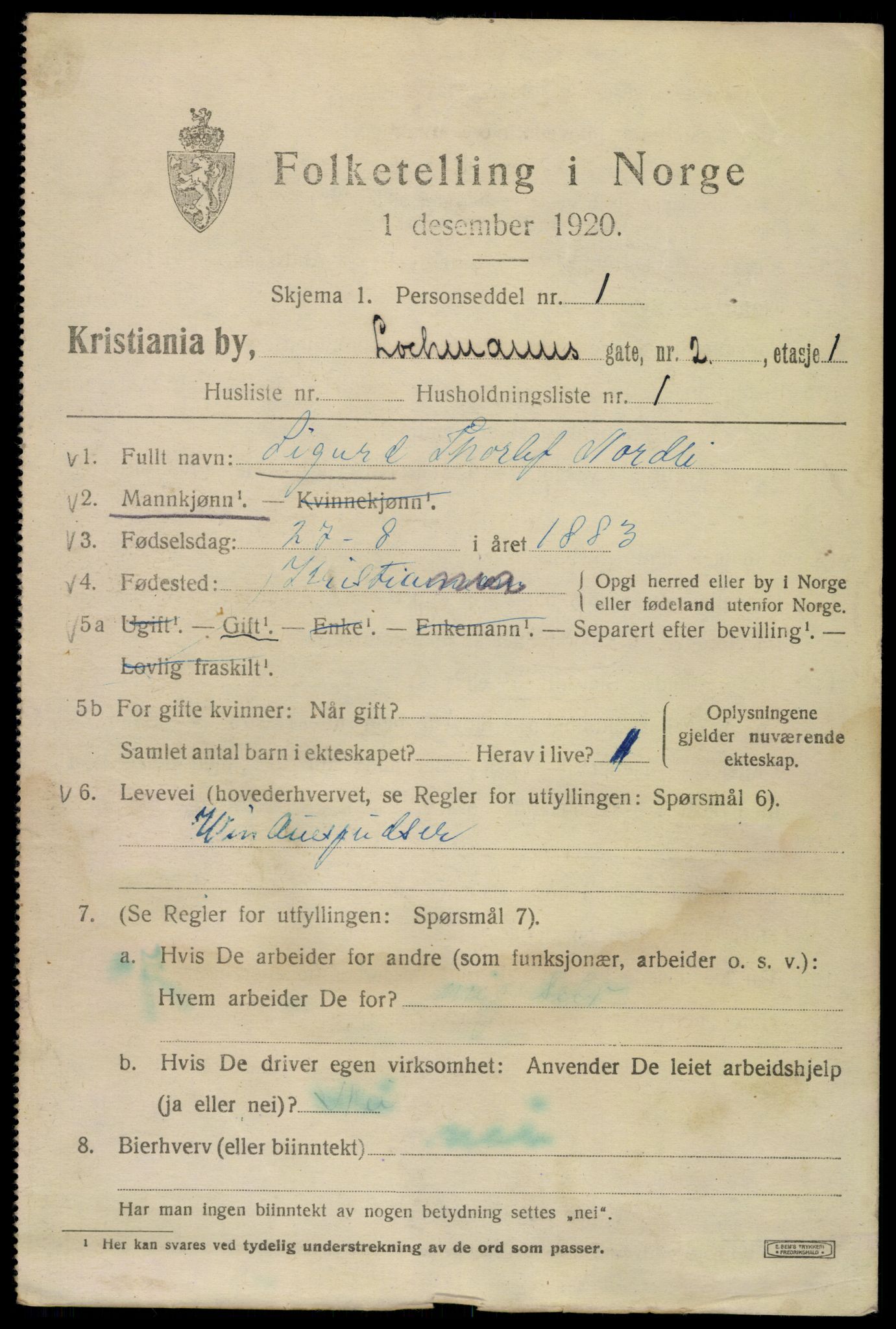 SAO, 1920 census for Kristiania, 1920, p. 365797