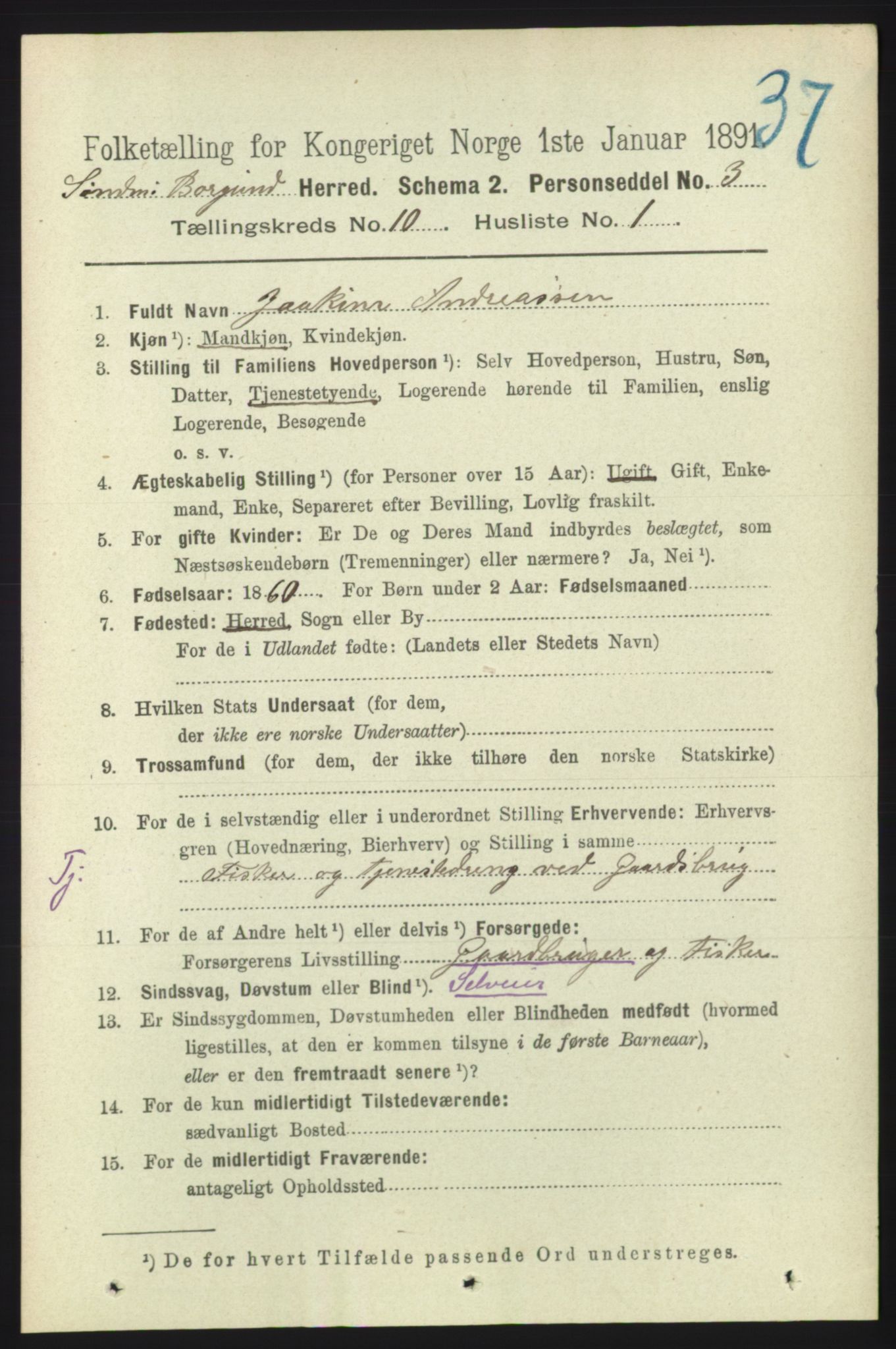 RA, 1891 census for 1531 Borgund, 1891, p. 2627