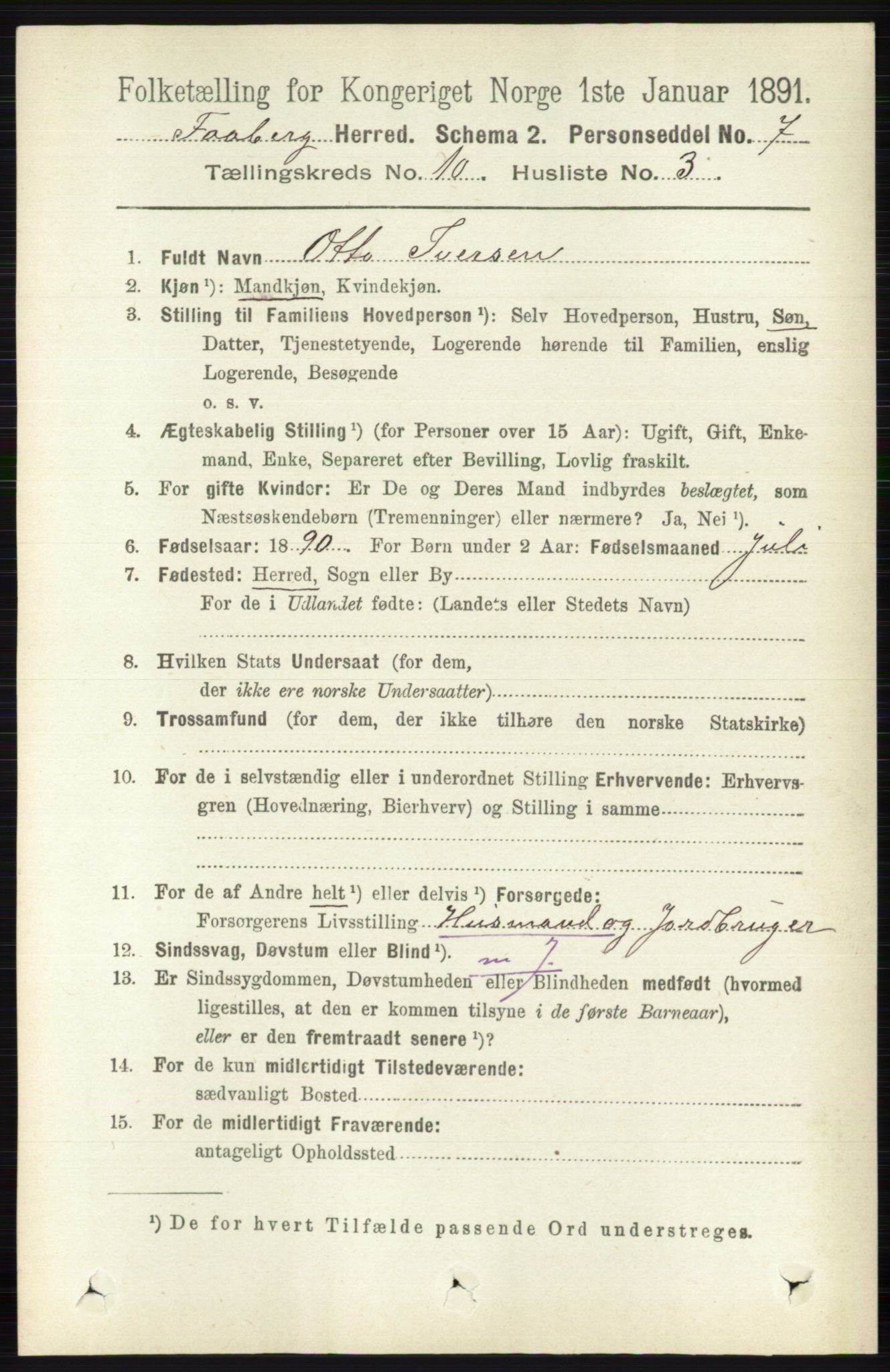 RA, 1891 census for 0524 Fåberg, 1891, p. 4125