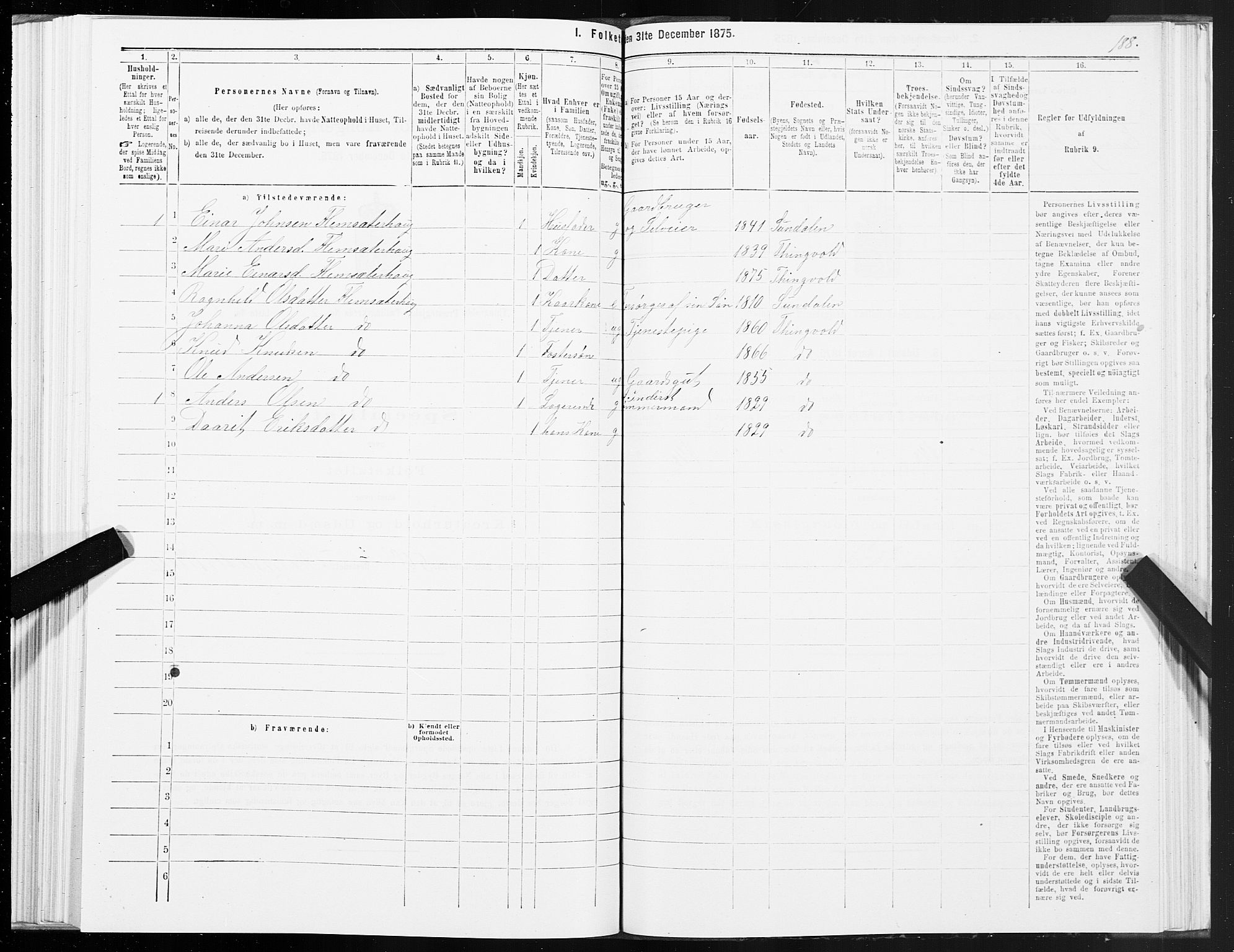 SAT, 1875 census for 1560P Tingvoll, 1875, p. 1188