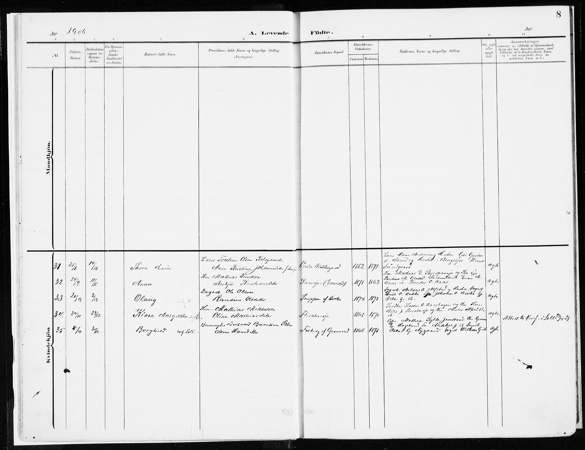 Ringsaker prestekontor, AV/SAH-PREST-014/K/Ka/L0019: Parish register (official) no. 19, 1905-1920, p. 8