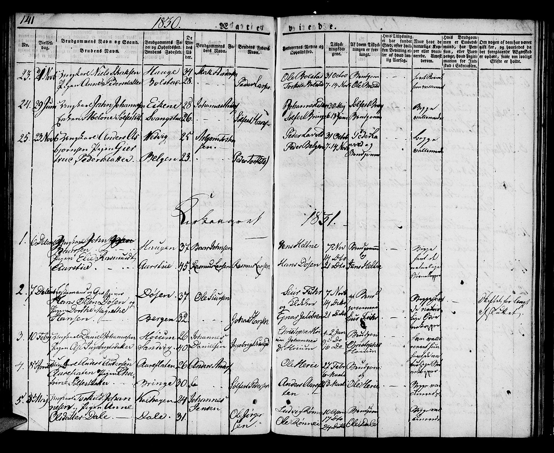 Luster sokneprestembete, SAB/A-81101/H/Haa/Haaa/L0004: Parish register (official) no. A 4, 1821-1832, p. 141