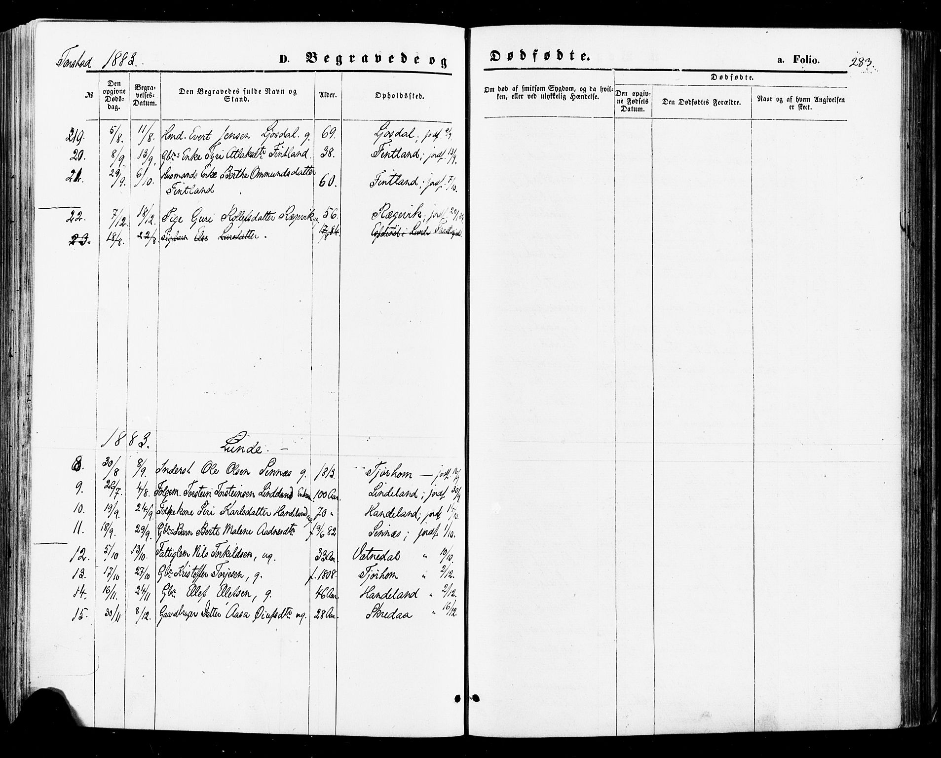 Sirdal sokneprestkontor, AV/SAK-1111-0036/F/Fa/Fab/L0003: Parish register (official) no. A 3, 1874-1886, p. 283