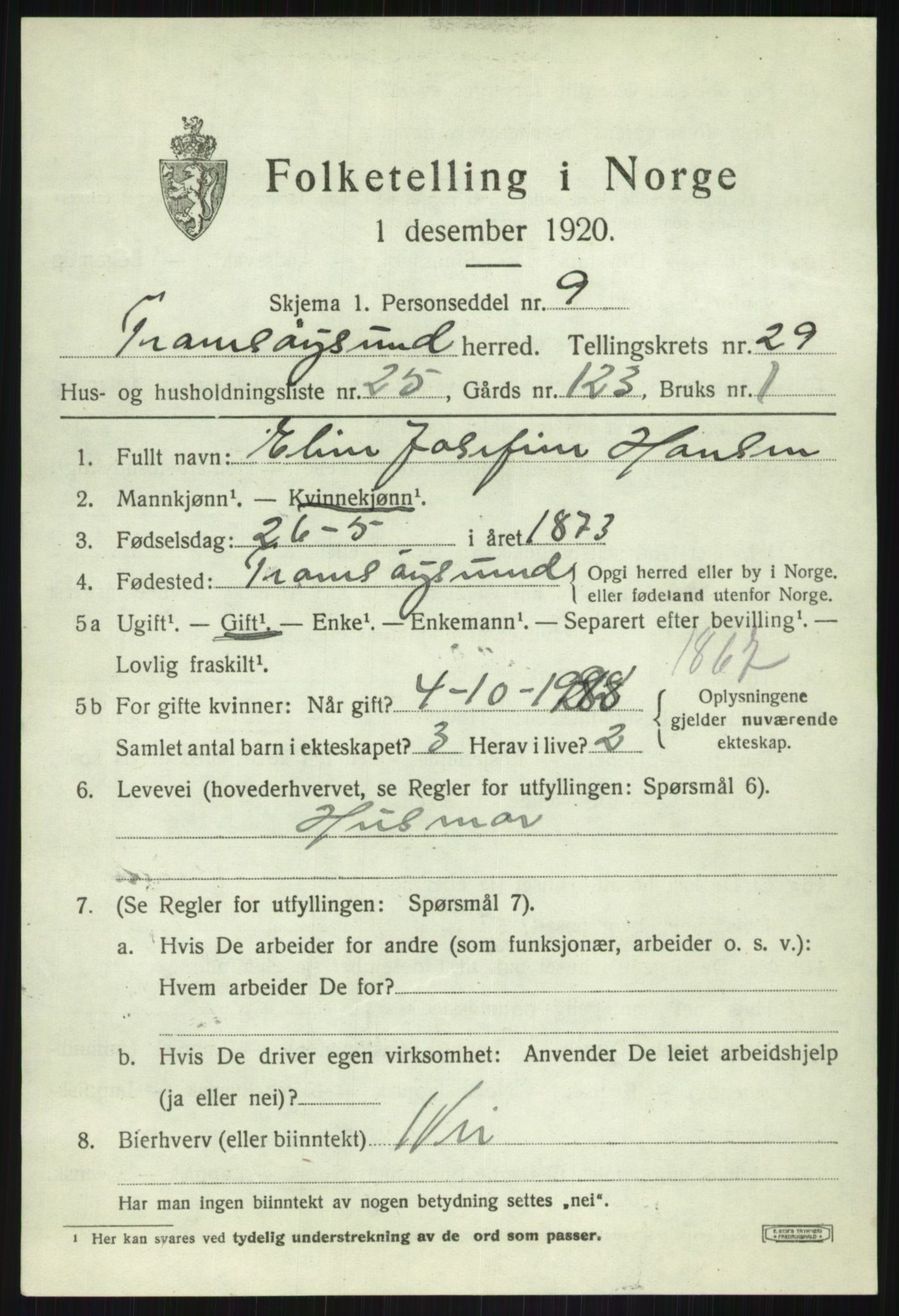 SATØ, 1920 census for Tromsøysund, 1920, p. 13652