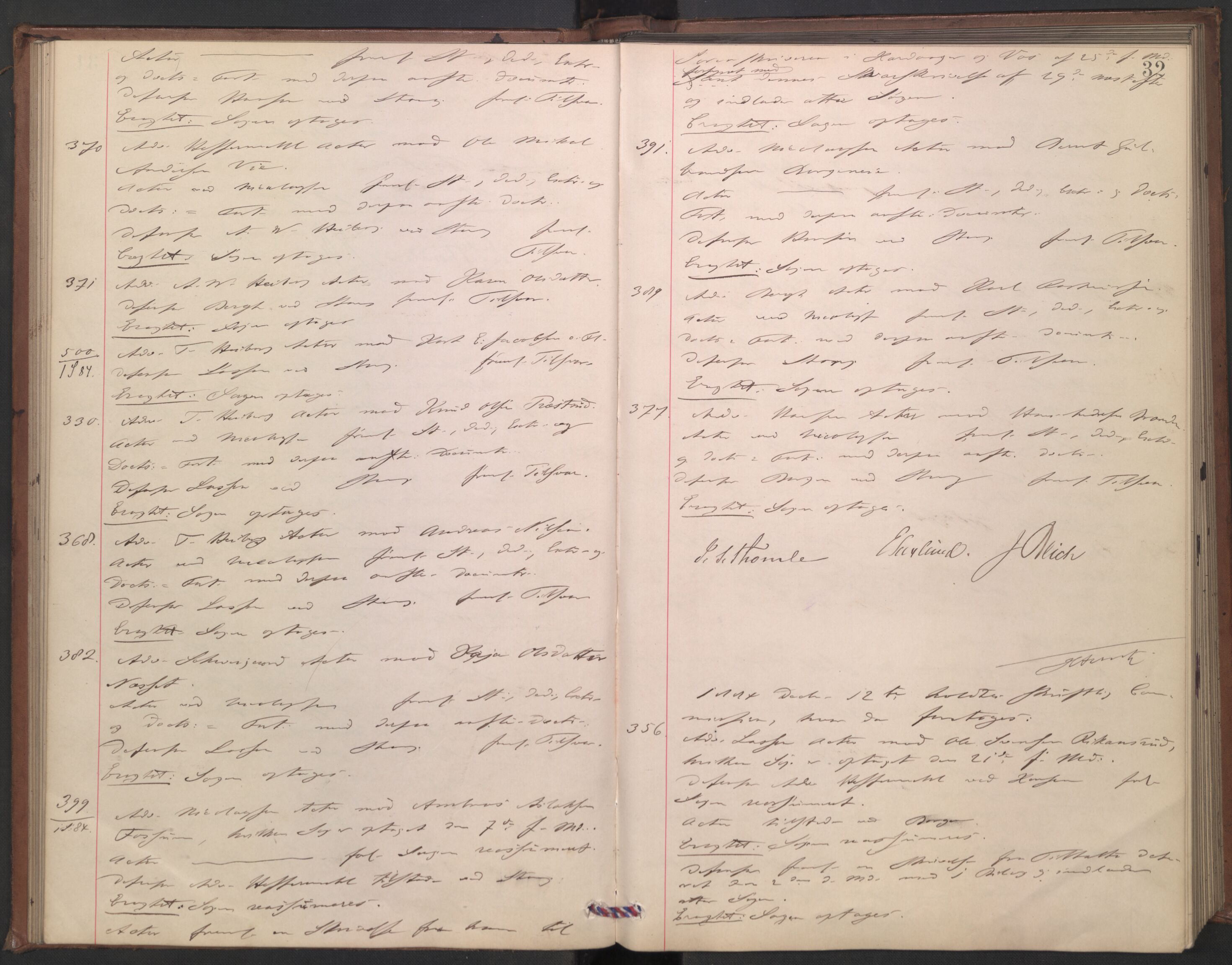 Høyesterett, AV/RA-S-1002/E/Ef/L0015: Protokoll over saker som gikk til skriftlig behandling, 1884-1888, p. 31b-32a