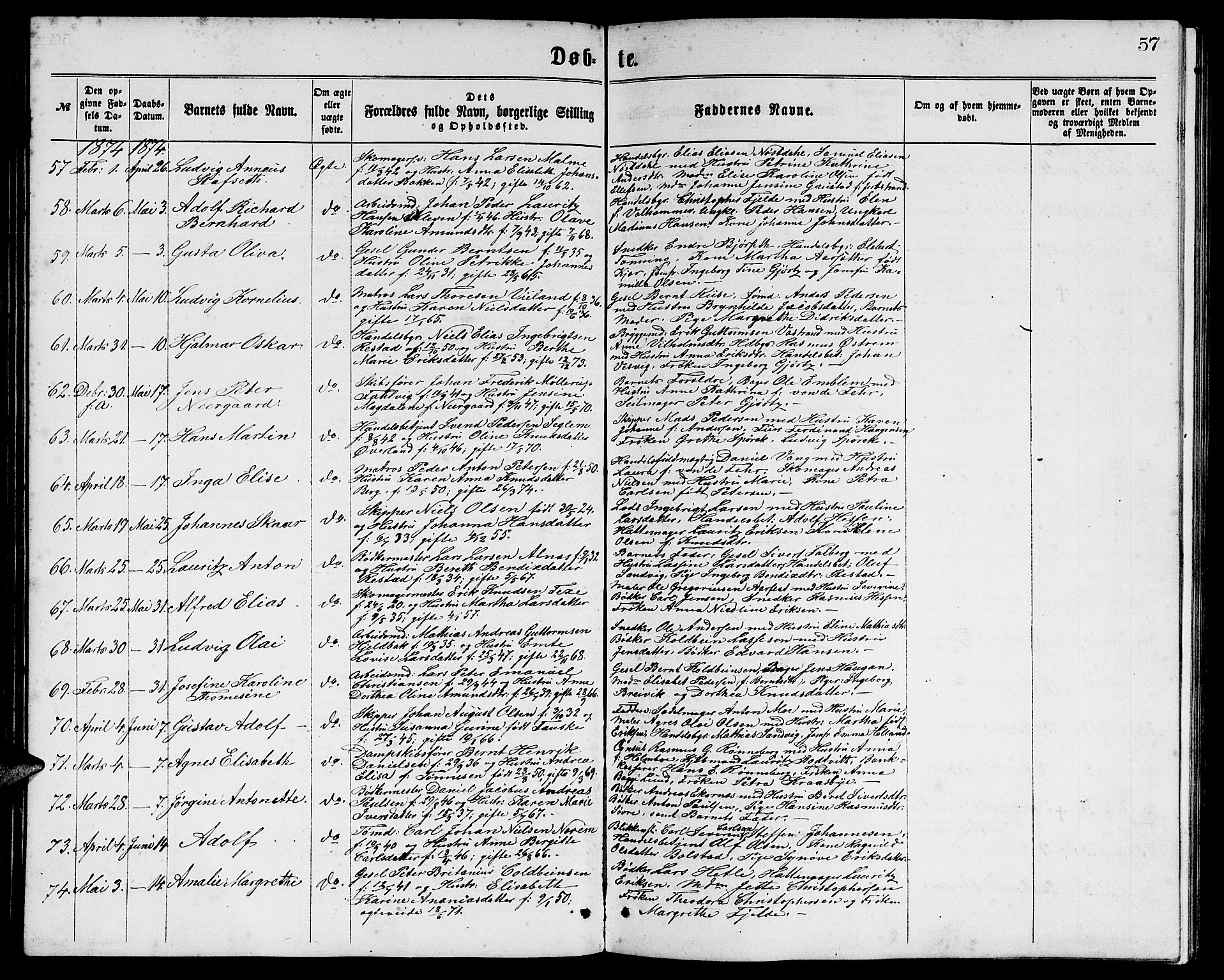 Ministerialprotokoller, klokkerbøker og fødselsregistre - Møre og Romsdal, AV/SAT-A-1454/529/L0465: Parish register (copy) no. 529C02, 1868-1877, p. 57