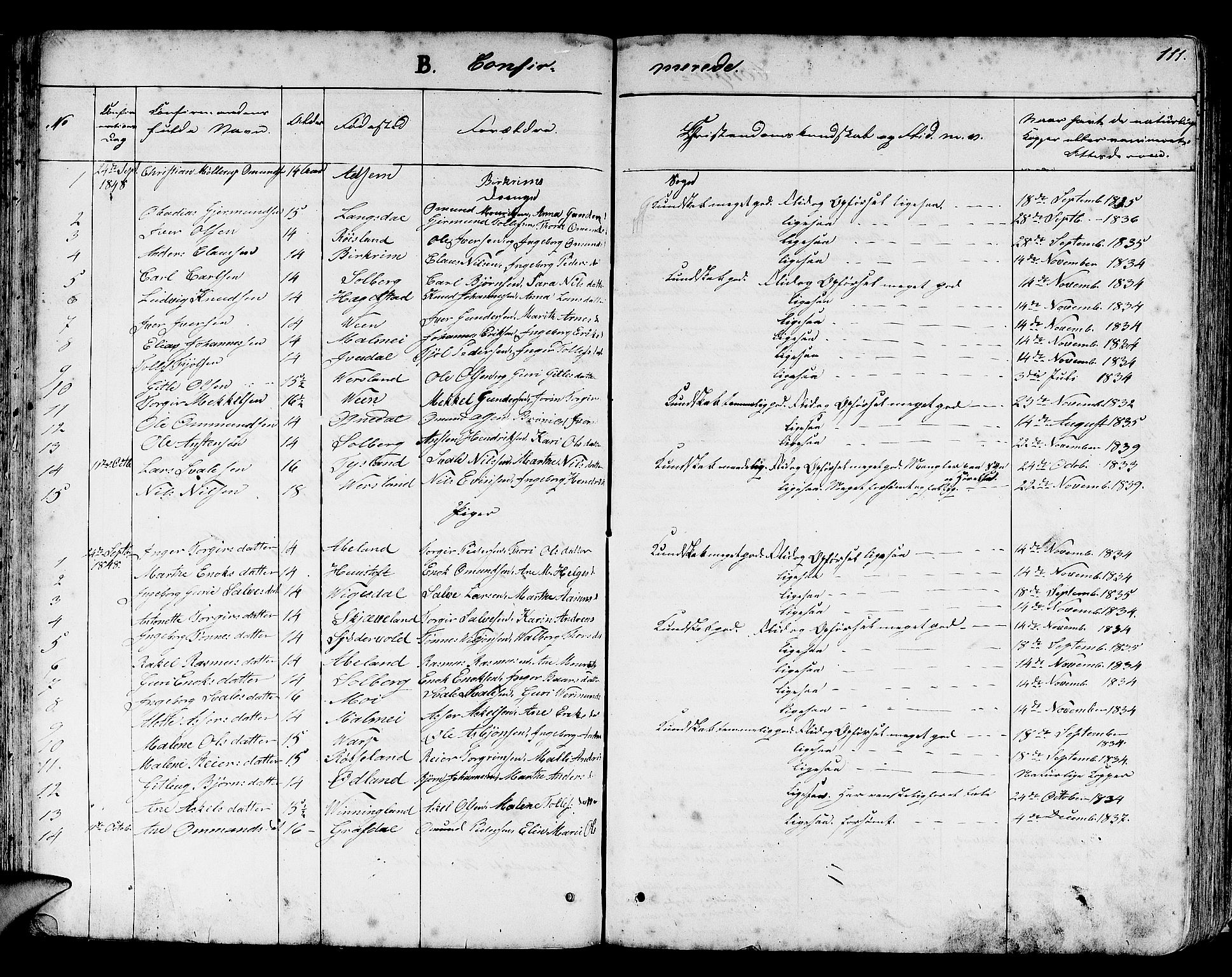 Helleland sokneprestkontor, SAST/A-101810: Parish register (copy) no. B 3, 1847-1886, p. 111