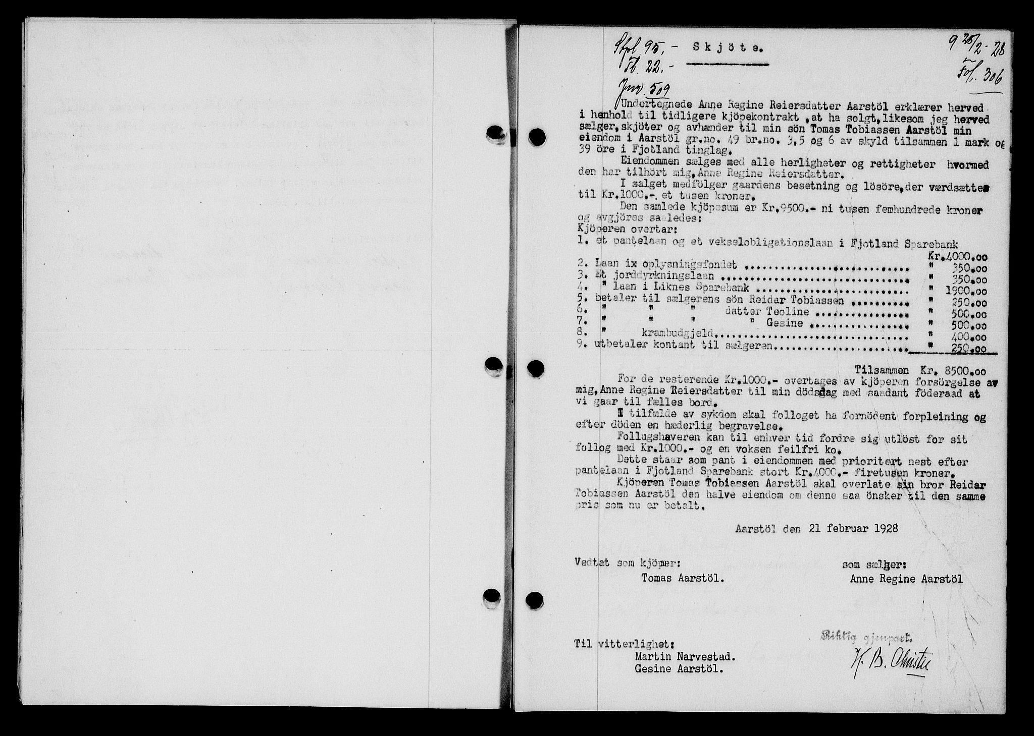 Flekkefjord sorenskriveri, SAK/1221-0001/G/Gb/Gba/L0044: Mortgage book no. 42, 1928-1929, Deed date: 28.02.1928