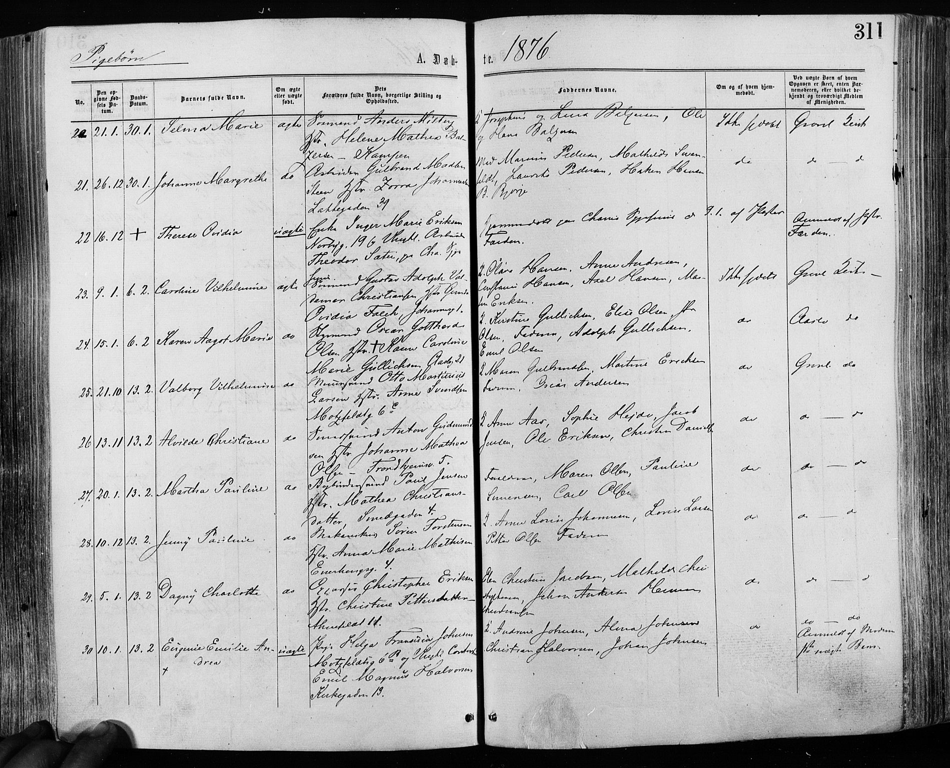 Grønland prestekontor Kirkebøker, AV/SAO-A-10848/F/Fa/L0004: Parish register (official) no. 4, 1869-1880, p. 311