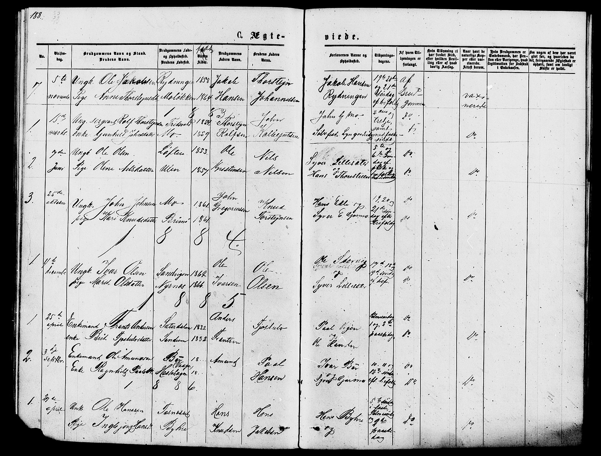 Lom prestekontor, SAH/PREST-070/L/L0005: Parish register (copy) no. 5, 1876-1901, p. 188-189