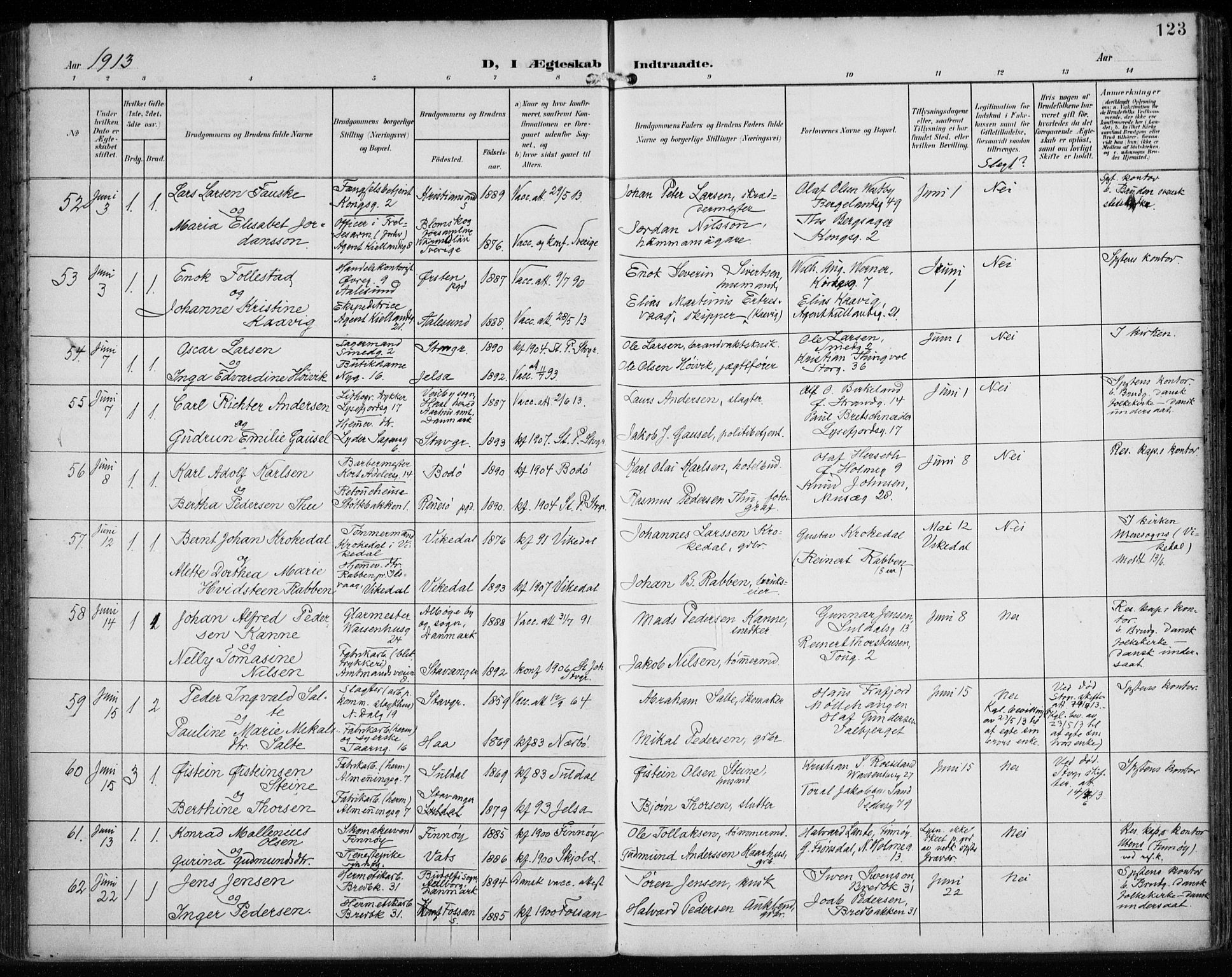 St. Petri sokneprestkontor, AV/SAST-A-101813/002/A/L0003: Parish register (official) no. A 24, 1900-1921, p. 123