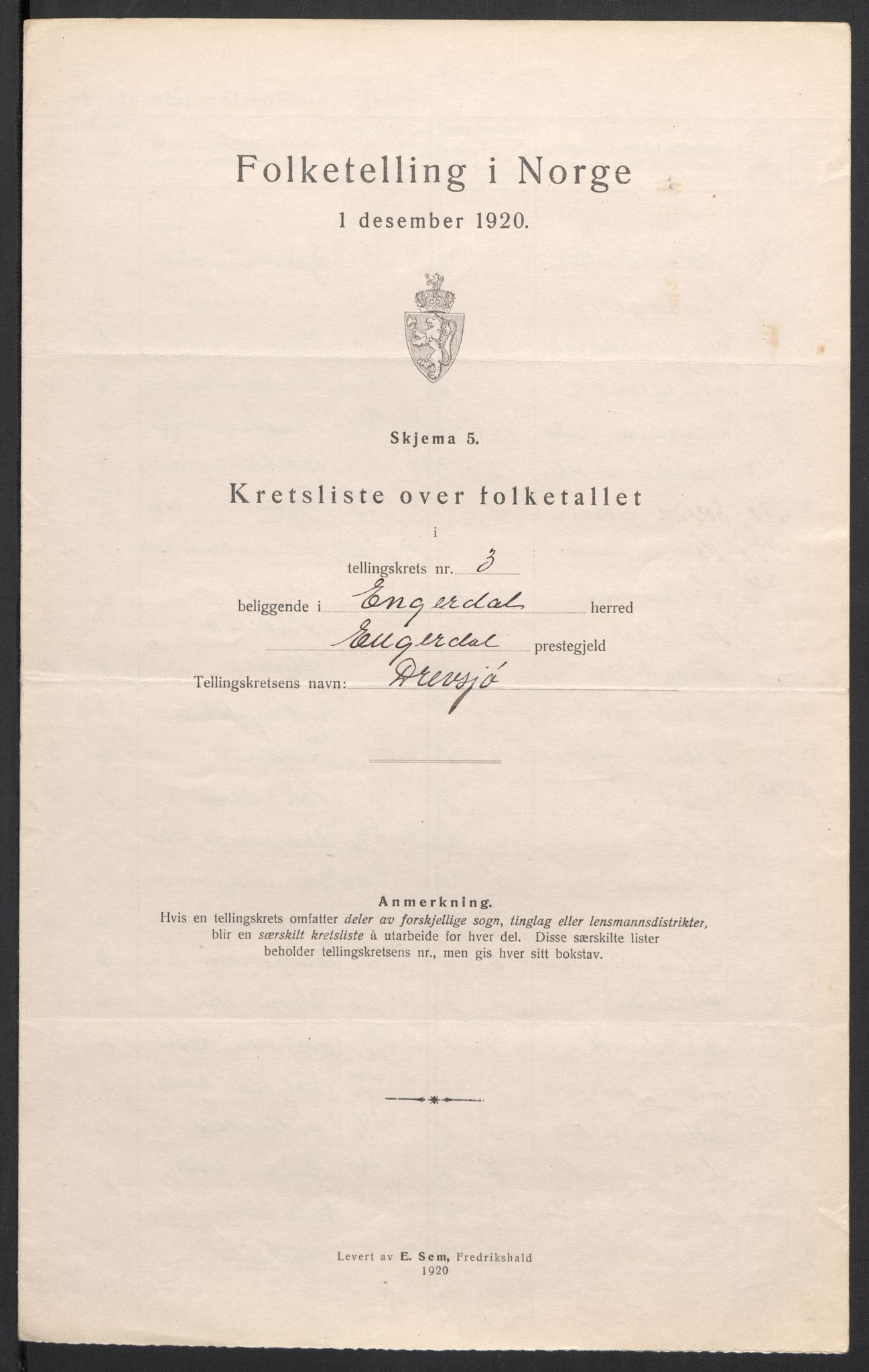 SAH, 1920 census for Engerdal, 1920, p. 12
