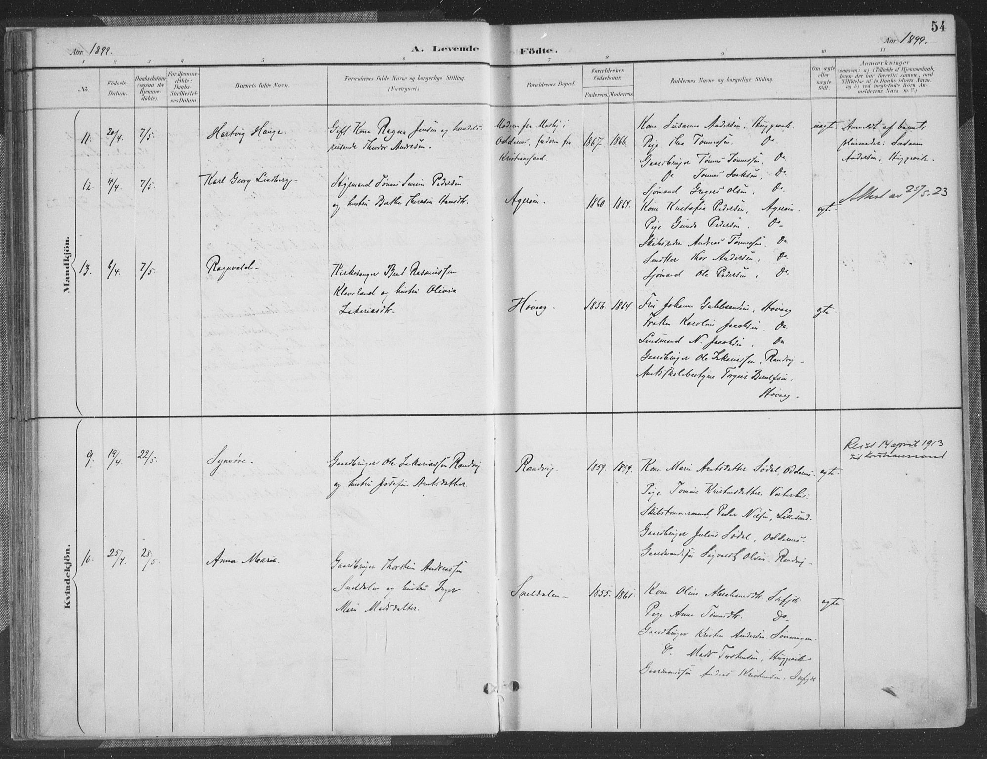 Høvåg sokneprestkontor, SAK/1111-0025/F/Fa/L0006: Parish register (official) no. A 6, 1894-1923, p. 54