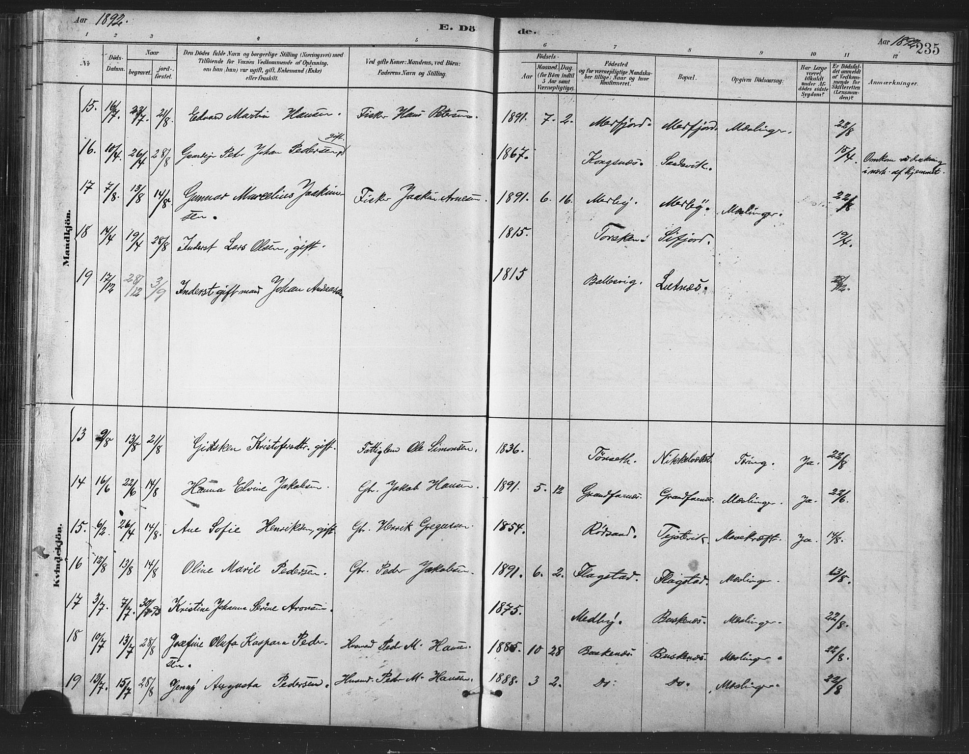 Berg sokneprestkontor, AV/SATØ-S-1318/G/Ga/Gaa/L0004kirke: Parish register (official) no. 4, 1880-1894, p. 235