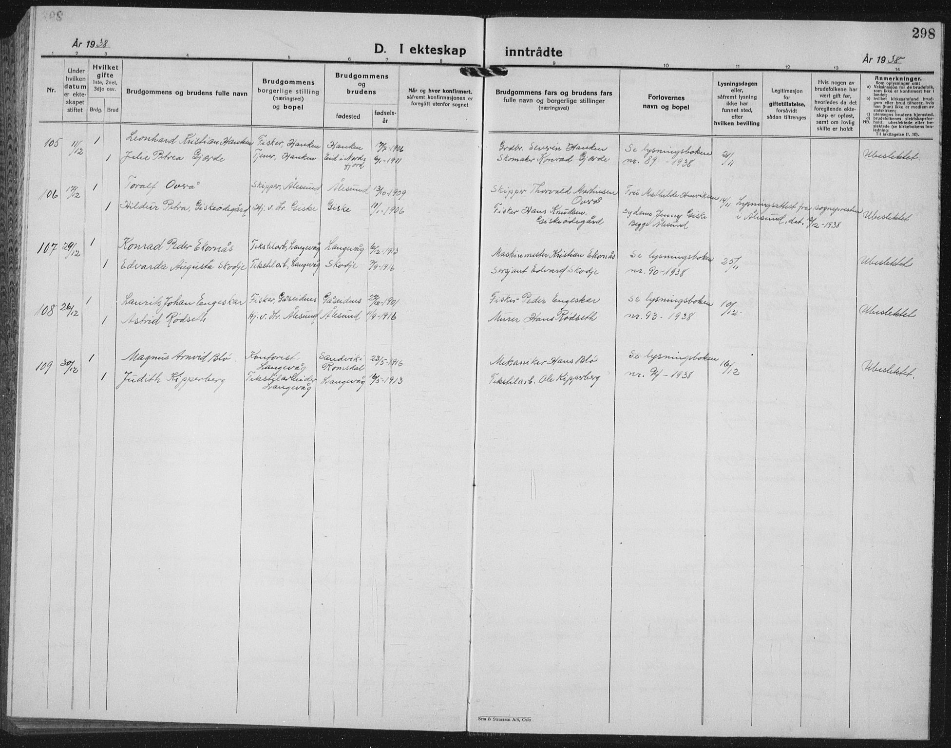 Ministerialprotokoller, klokkerbøker og fødselsregistre - Møre og Romsdal, AV/SAT-A-1454/528/L0436: Parish register (copy) no. 528C17, 1927-1939, p. 298