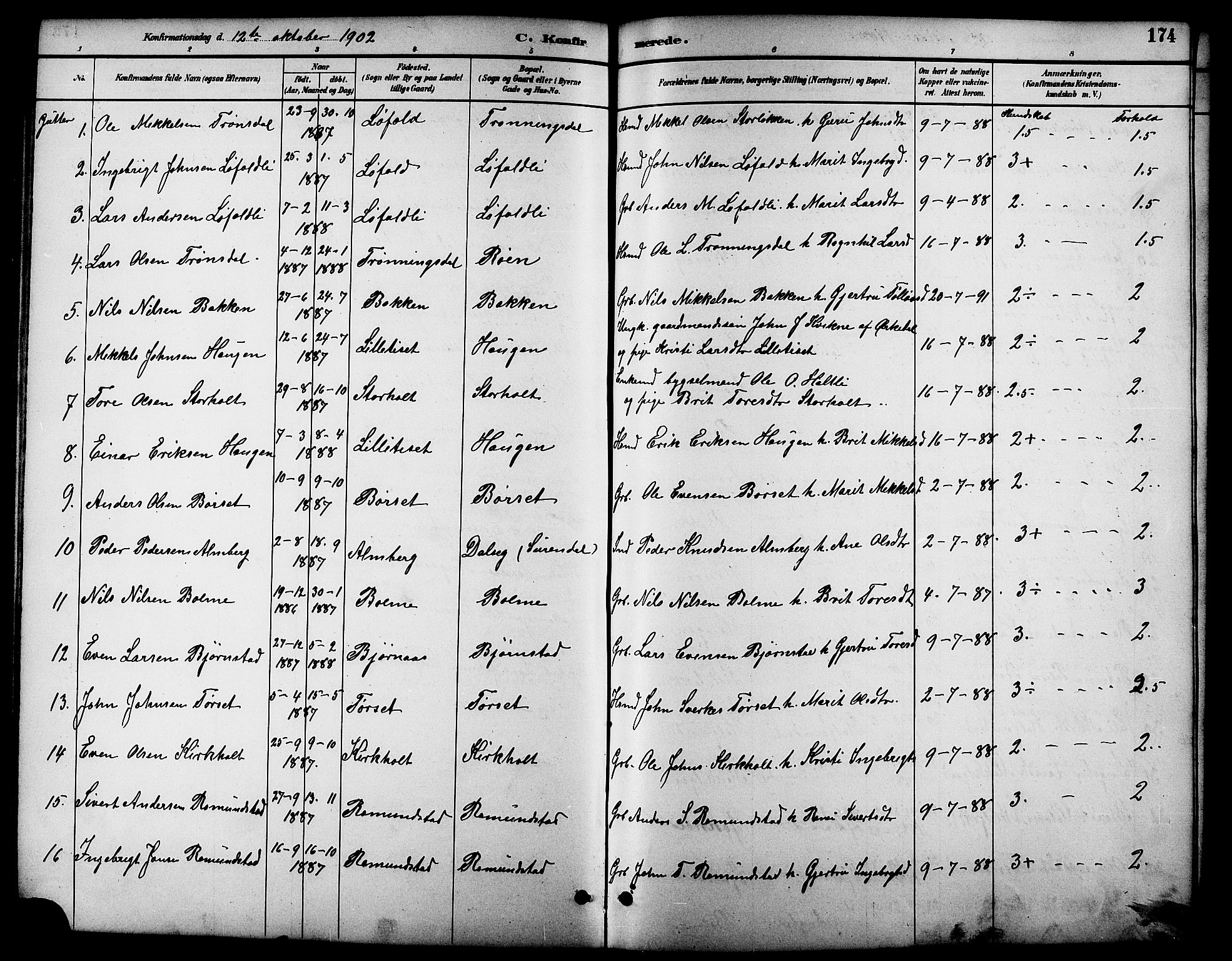 Ministerialprotokoller, klokkerbøker og fødselsregistre - Møre og Romsdal, AV/SAT-A-1454/598/L1078: Parish register (copy) no. 598C03, 1892-1909, p. 174